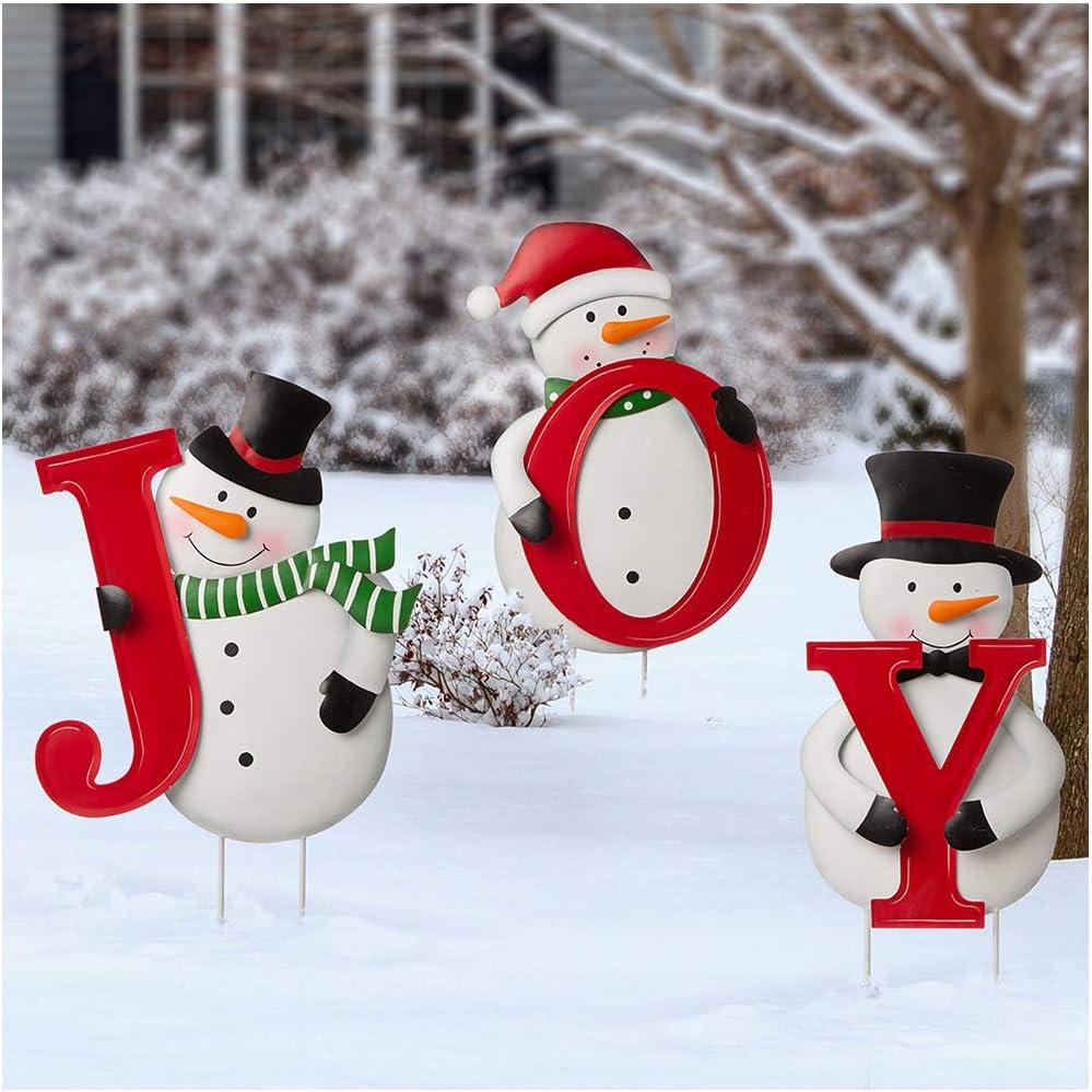 48" Red and White Metal Snowman JOY Yard Stake