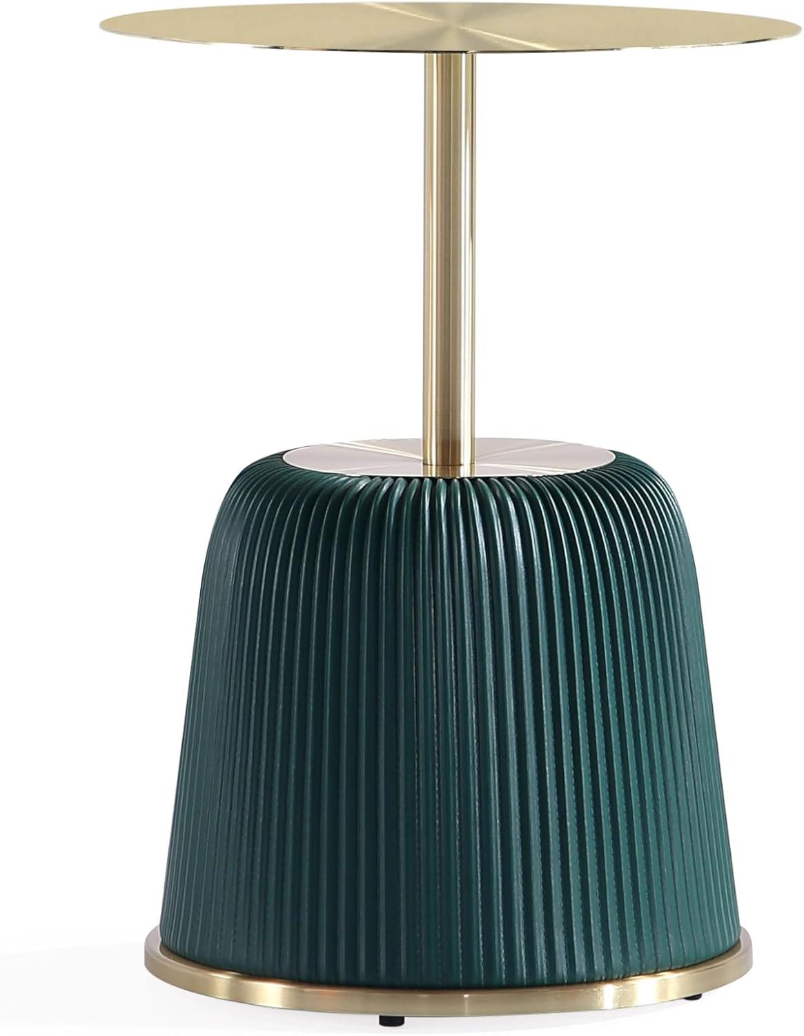 Manhattan Comfort 2pc Anderson Leatherette Upholstered Coffee Table and End Table with Metal Top Set Green: Gold Finish, No Assembly Required