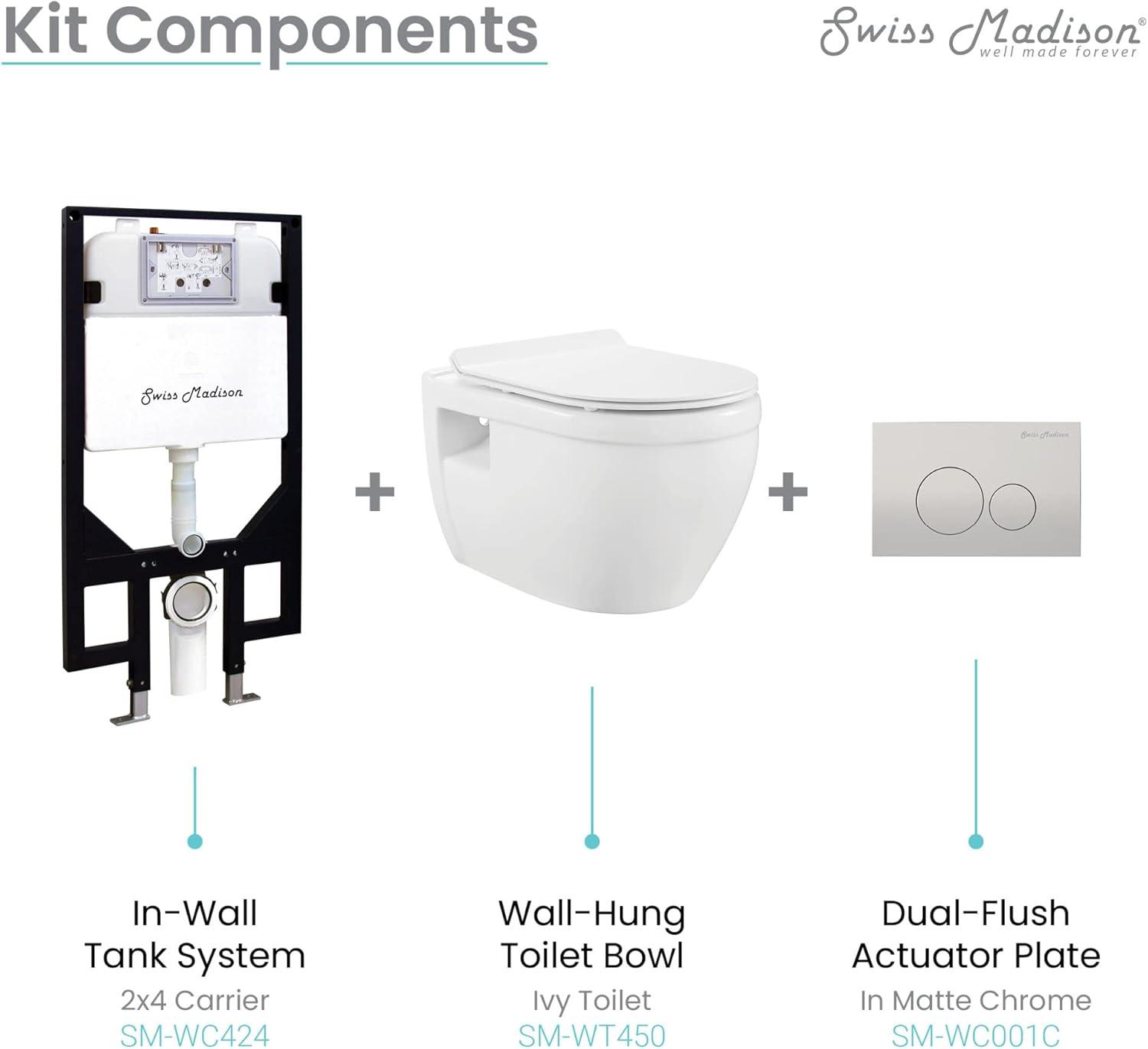 Swiss Madison Well Made Forever SM-WK450-01C - Ivy Wall Hung Elongated Toilet Bundle, Glossy White