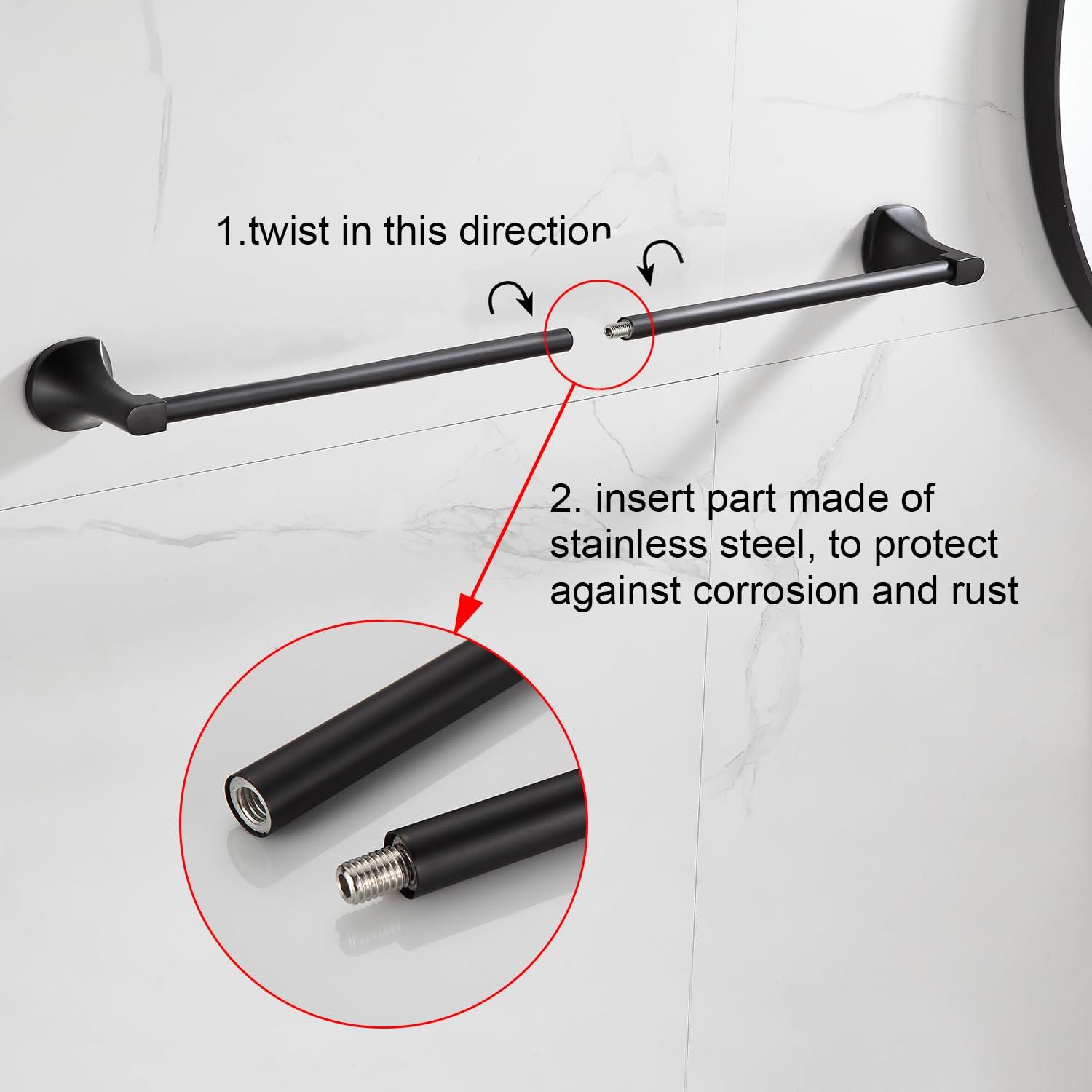 BGL Bathroom Hardware Set Matte Black Adjustable Expandable Towel Bar 4-Piece Bathroom Accessory Set Wall Mounted Robe Hook Toilet Paper Holder Towel Ring Towel Bar