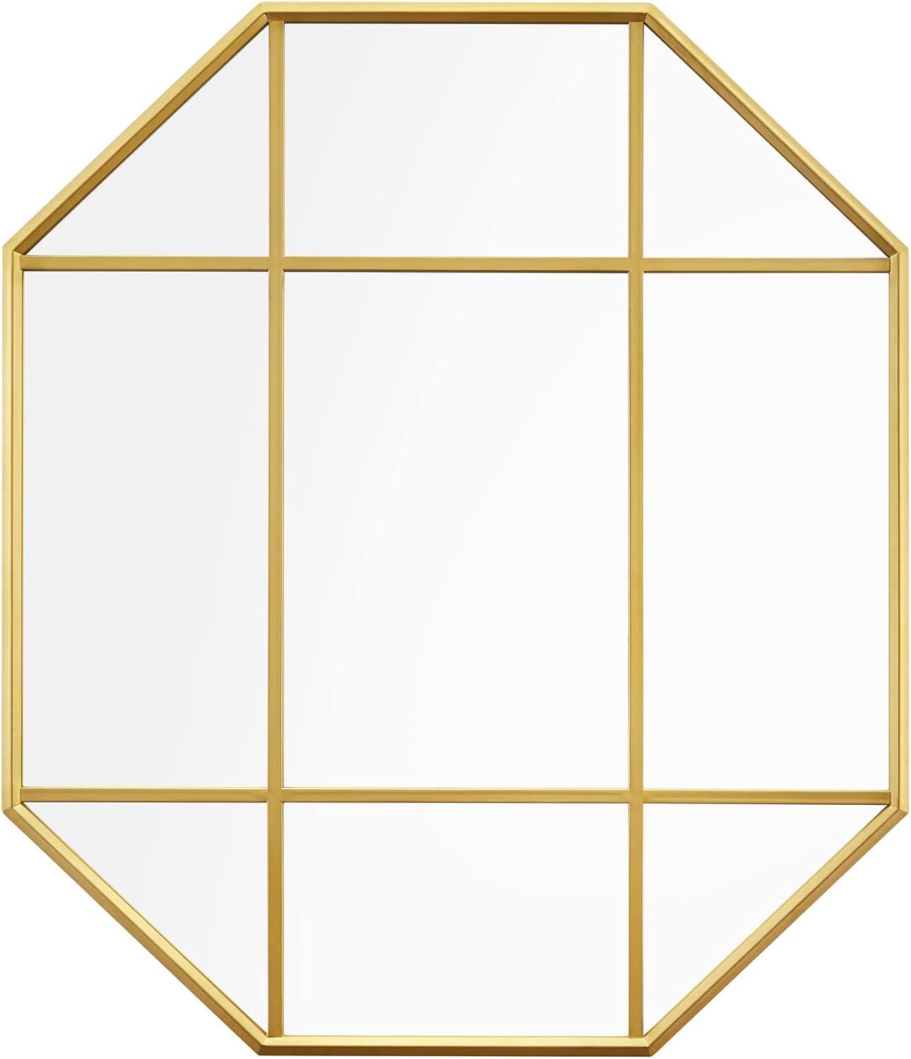 Gold Metal and Glass Windowpane Wall Mirror