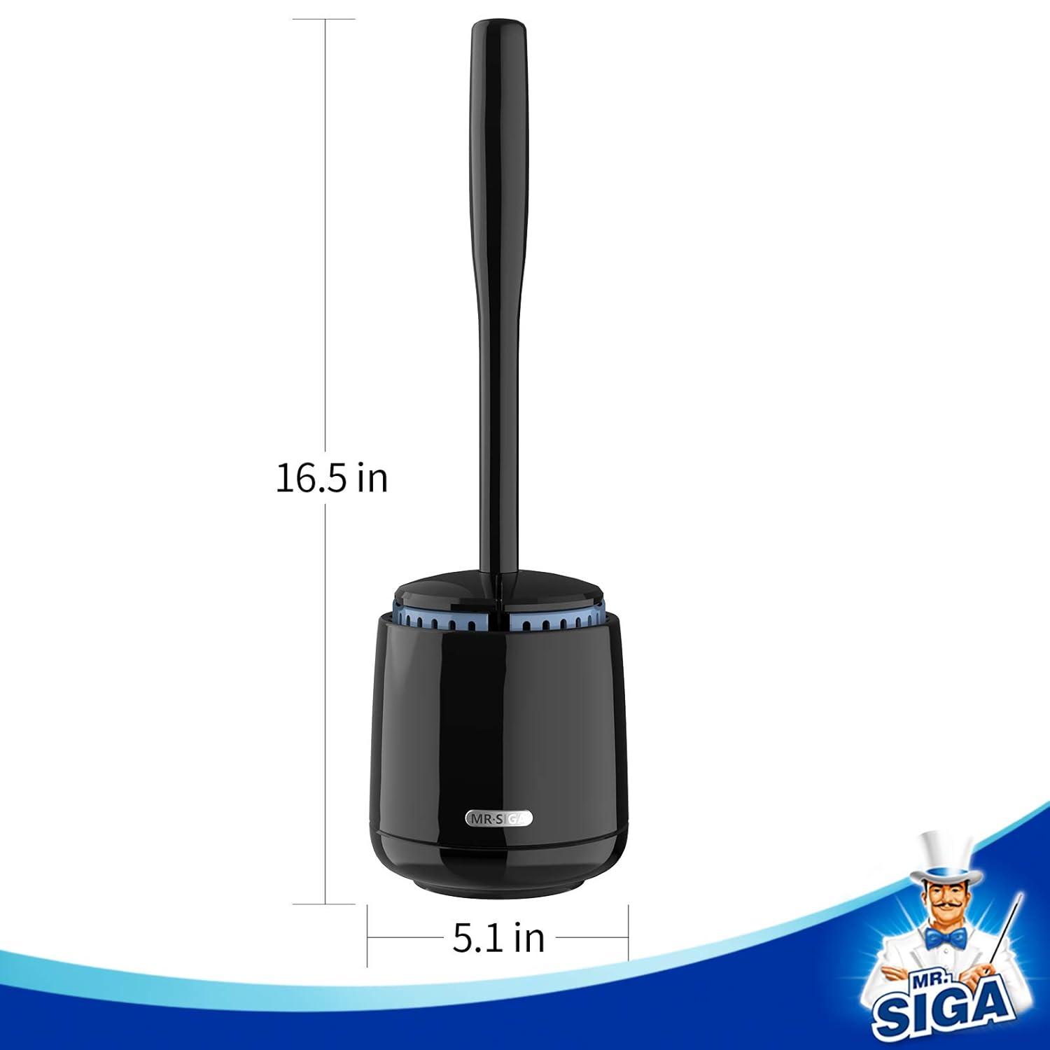 MR.Siga Escobilla y Soporte para Inodoro con Mango Macizo y Cerdas Duraderas para Limpieza Del Baño, Negro, 1 Paquete