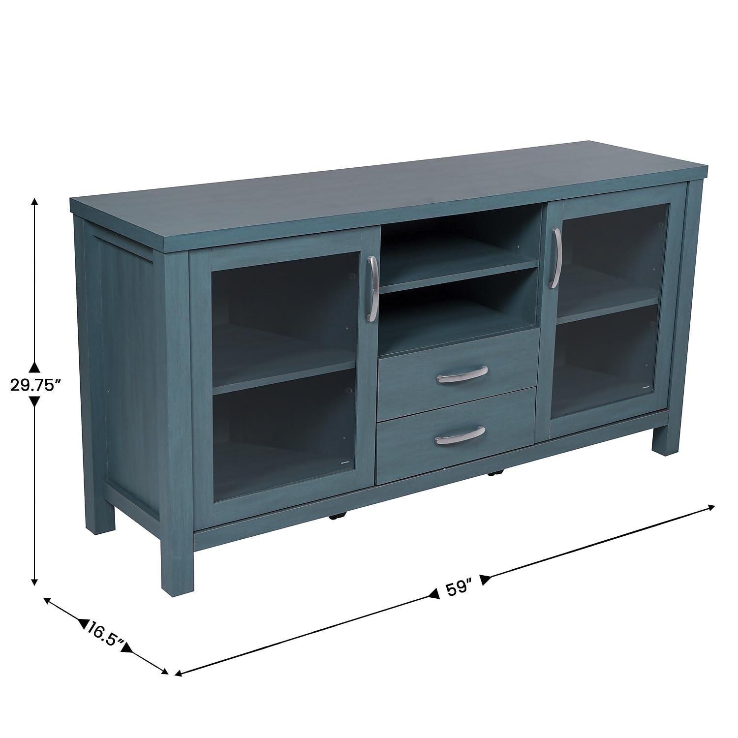 Flash Furniture 59" Engineered Wood Buffet Sideboard Storage Cabinet w/ 2 Drawers, Doors in Teal