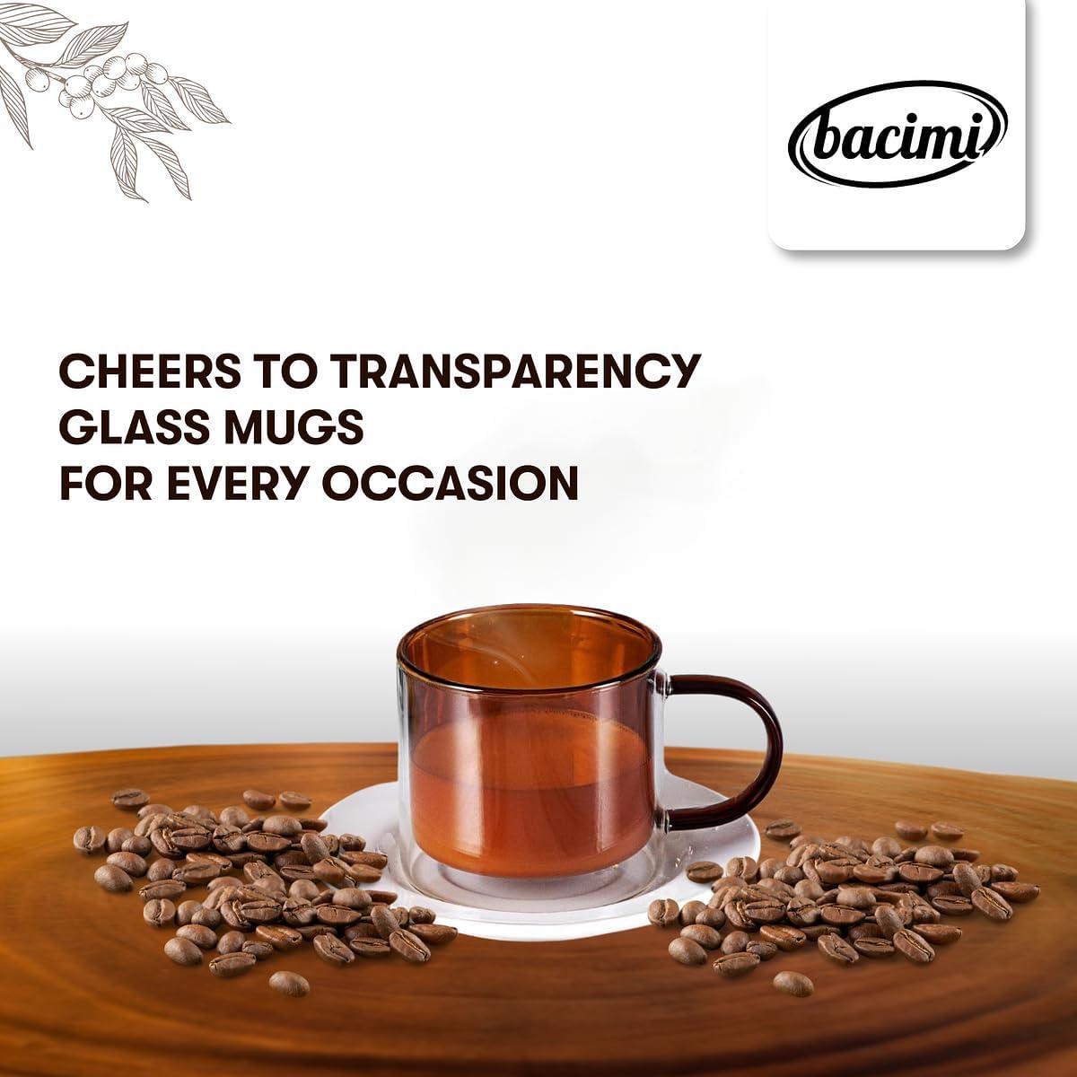 bacimi Bacimi Double Wall Insulated Coffee Mugs (set Of 4 / 9oz) - Clear Borosilicate Mug With Handle - Thermal Drinking Cups For Espresso, Cappuccino, Latte, Tea (Set of 4)