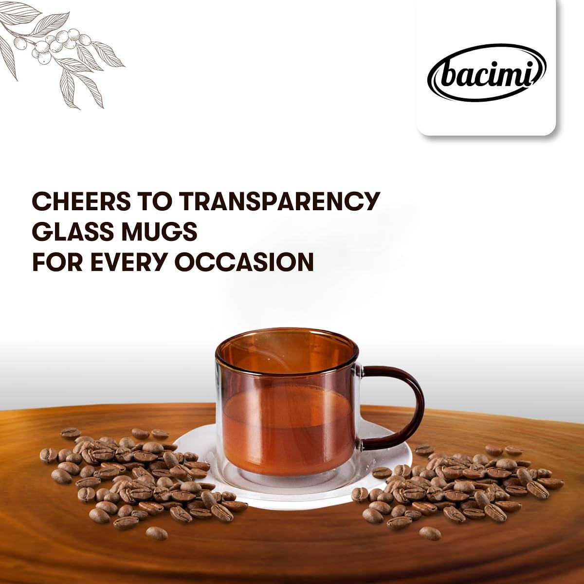 bacimi Bacimi Double Wall Insulated Coffee Mugs (set Of 4 / 9oz) - Clear Borosilicate Mug With Handle - Thermal Drinking Cups For Espresso, Cappuccino, Latte, Tea (Set of 4)