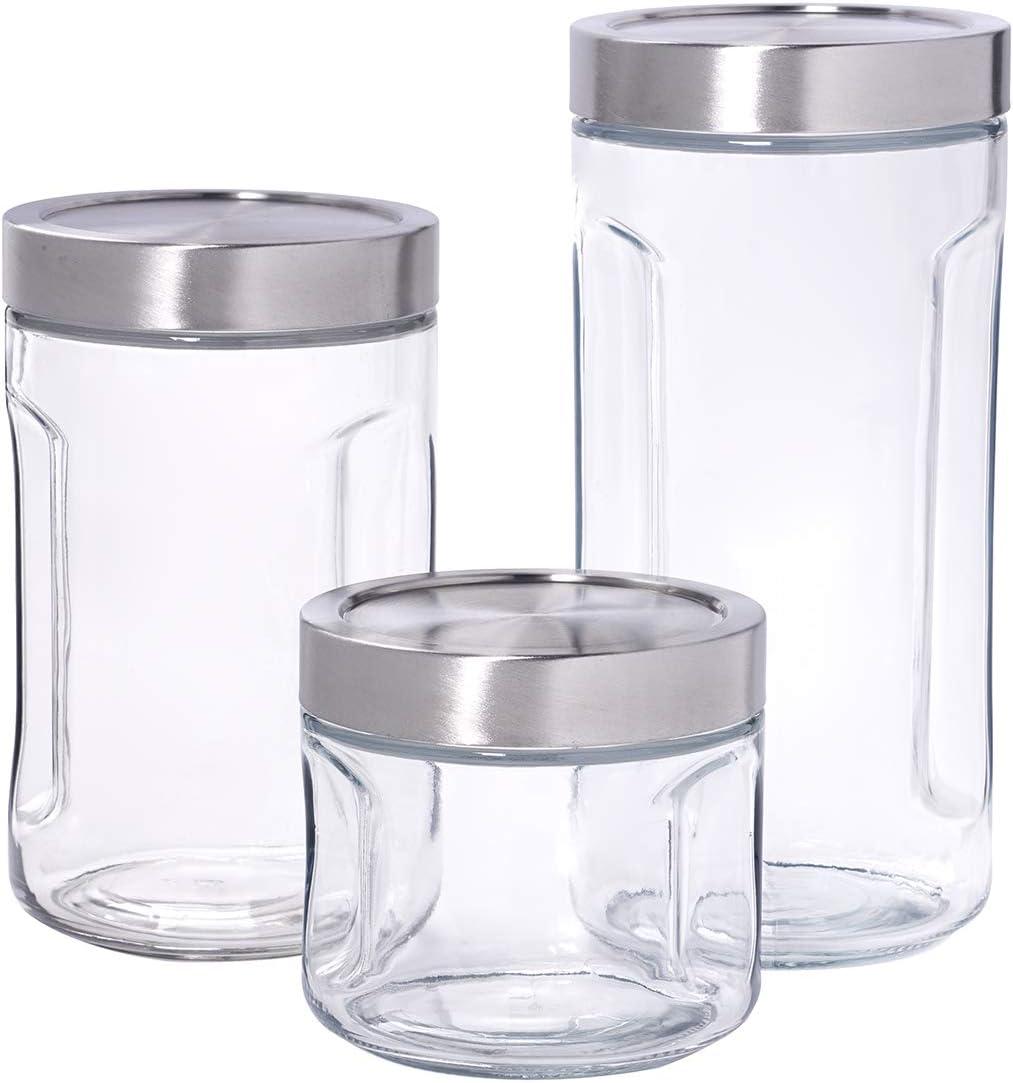 Clear Glass Stackable Jar Set with Stainless Steel Lids, 3 Piece