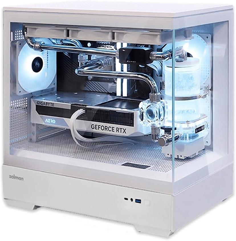 White Micro-ATX Gaming PC Case with ARGB Fans and Glass Panels