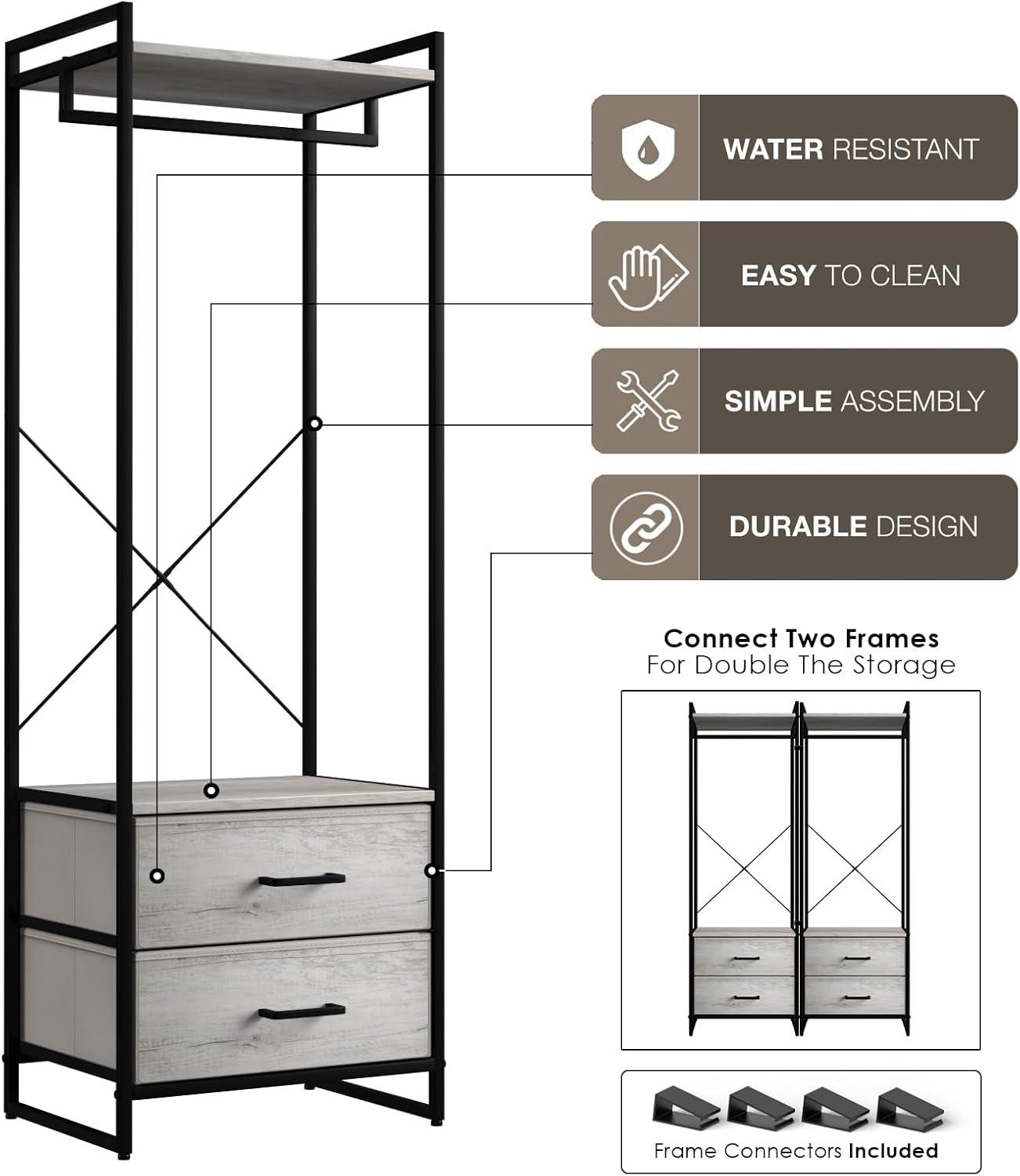 Sorbus Clothing Rack with Drawers – Tall Garment Rack with Wood Top, Steel Frame & Fabric Drawers – Stand Alone Closet Organizer, Greige