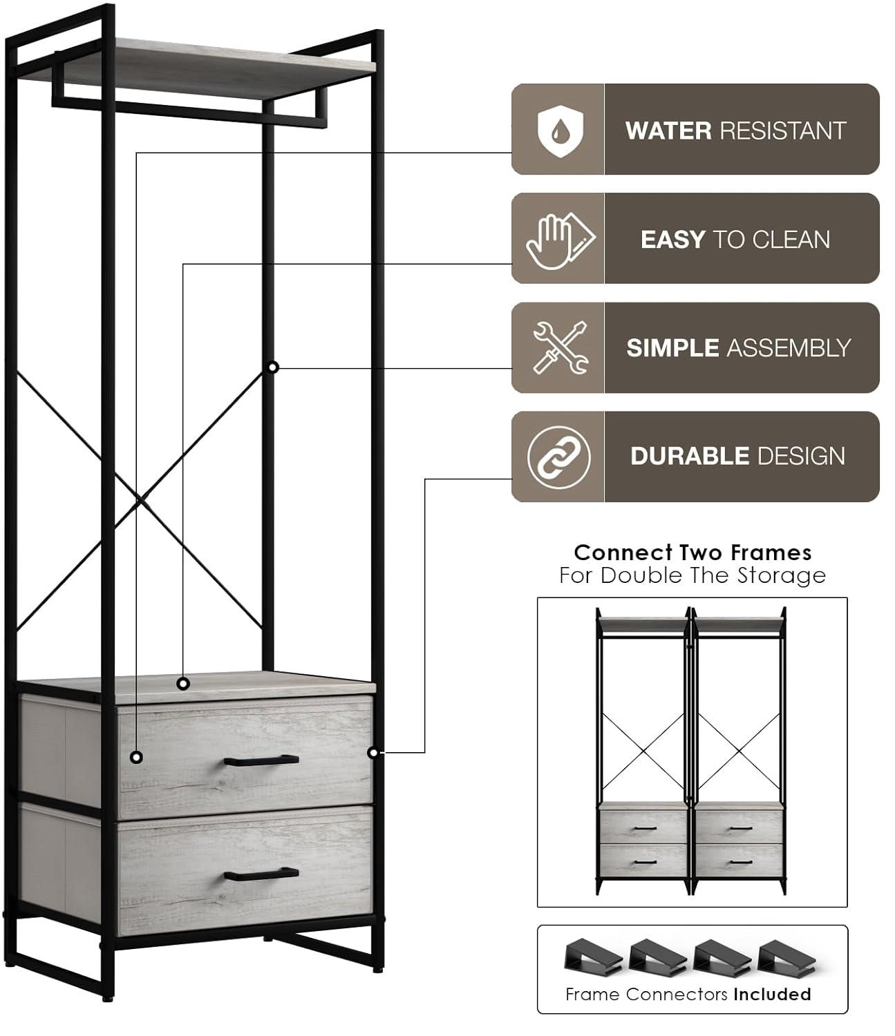 Sorbus Clothing Rack with Drawers – Tall Garment Rack with Wood Top, Steel Frame & Fabric Drawers – Stand Alone Closet Organizer, Greige