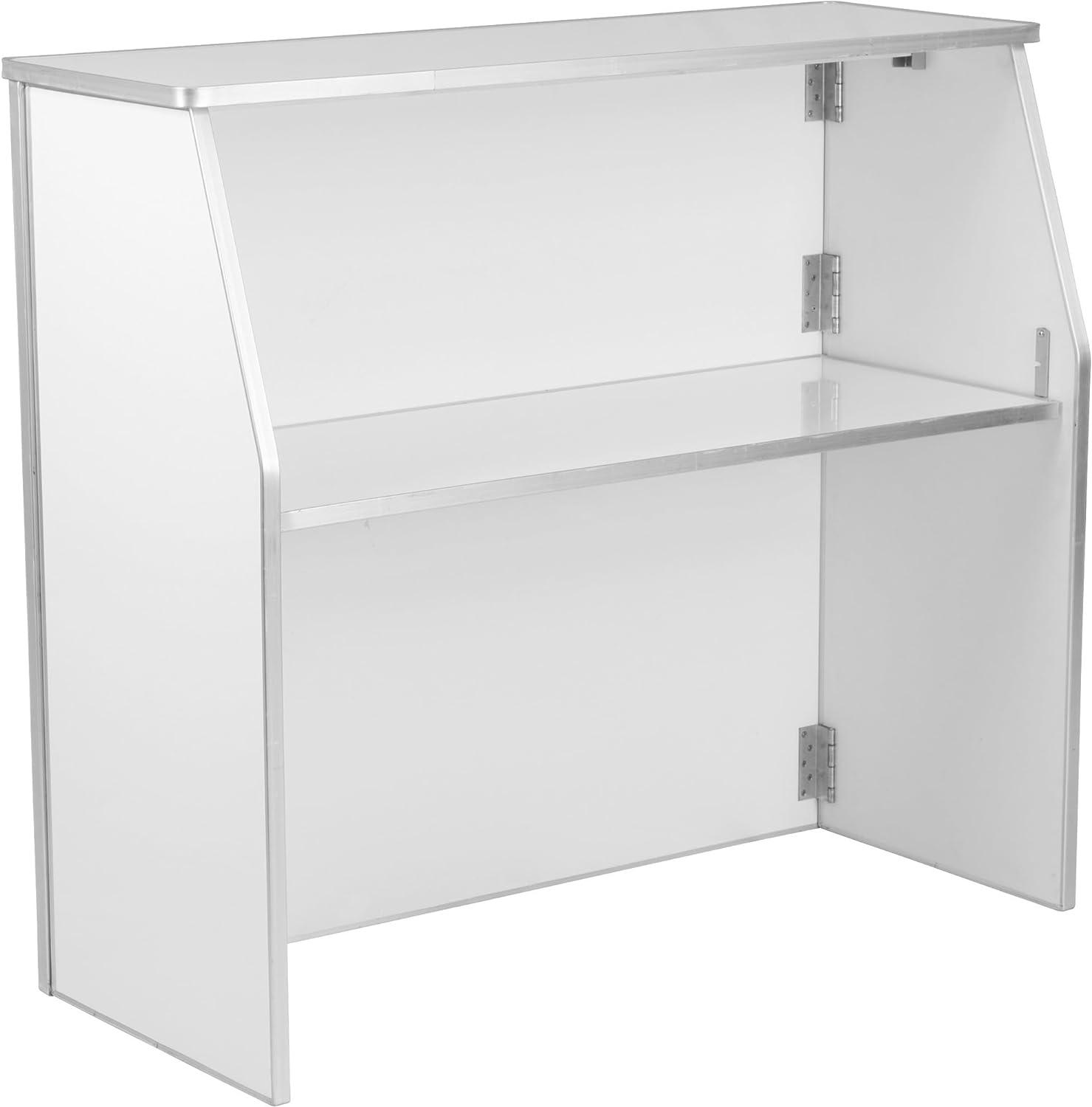 White Aluminum Portable Patio Bar with Laminate Shelving