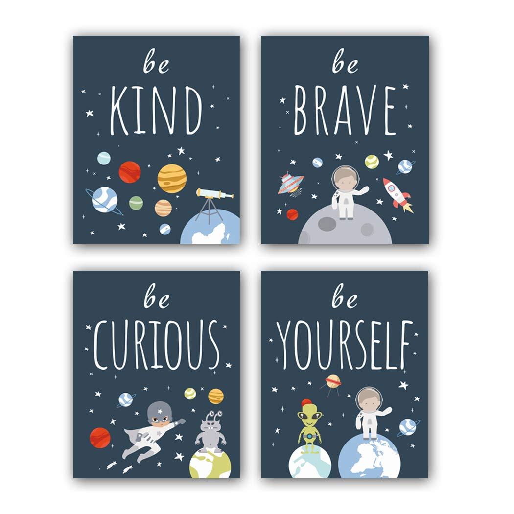 CHDITB Unframed Outer Space Room Decor, Inspirational Space Art Print, Set of 4（8" x10" ） Space Wall Art for Boy Room Decorations, Kids Picture Planets Canvas Posters for Kids Bedroom Nursery Decor