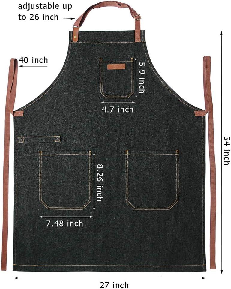 Apron with Pockets, Mens Womens Chef Bib Apron for Kitchen Cooking Grill BBQ Baking Server with Towel Loop