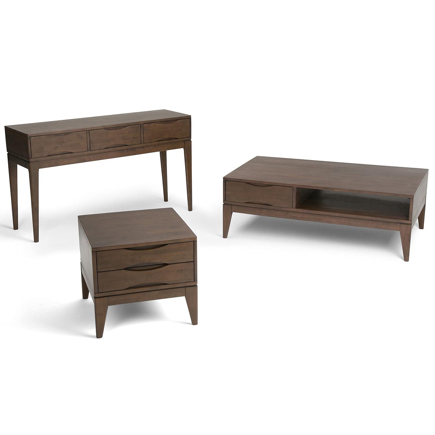 Simpli Home Harper 54"W Solid Hardwood Mid-Century Modern Storage Console Table with Drawers and Tapered Legs