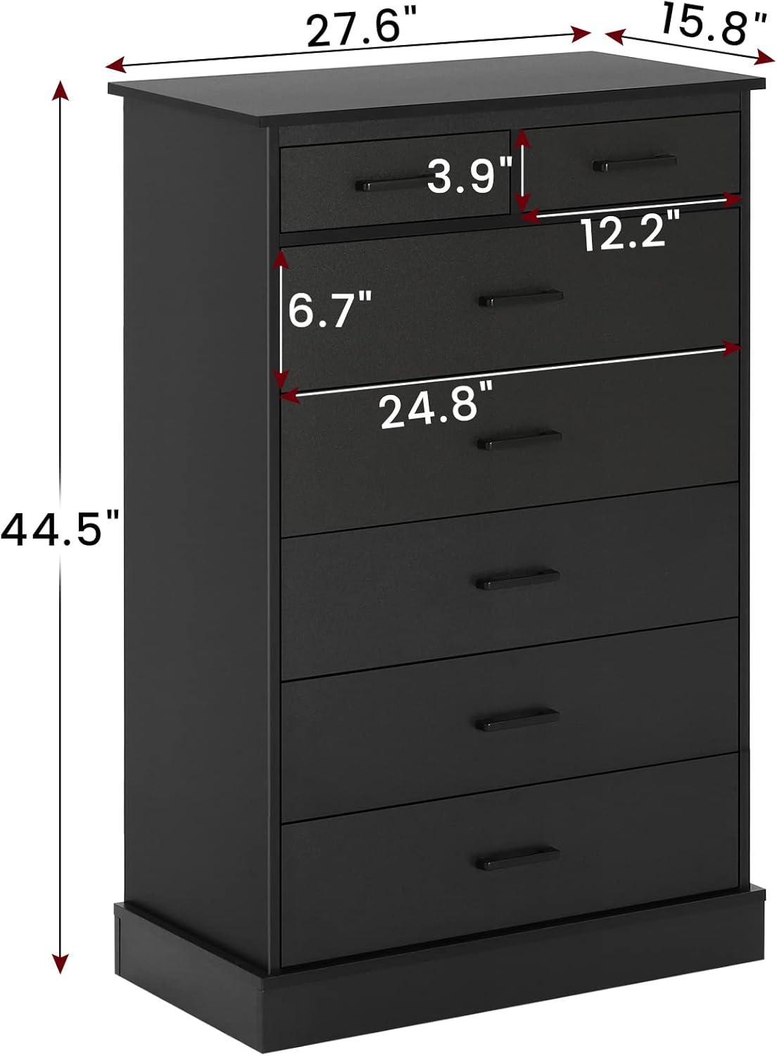 Black 7 Drawers Dresser for Bedroom,Wood Storage Tower, Chest of 7 Drawers, Large Capacity Storage Cabinet, Tall Dresser for Bedroom Hallway Entryway