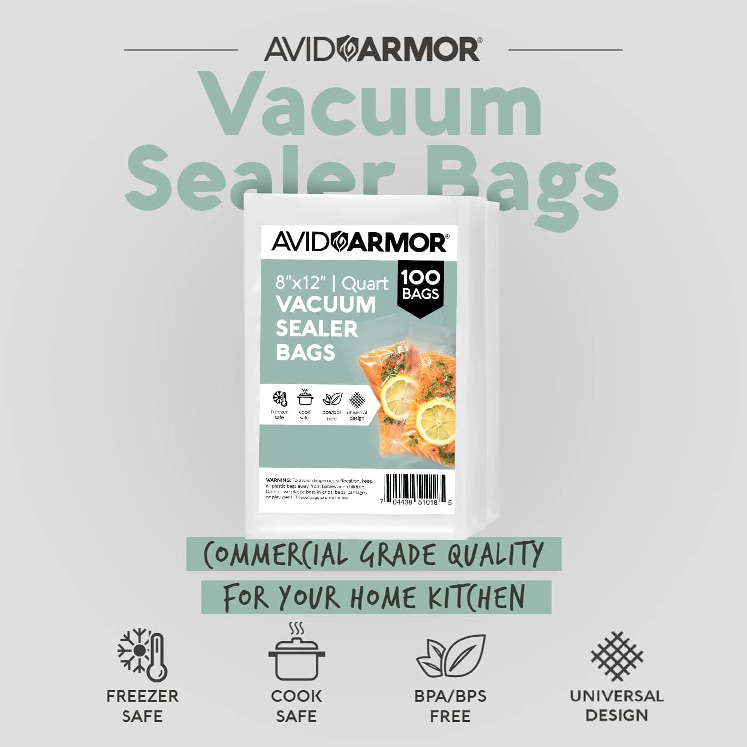 Avid Armor 8"x12" Vacuum Seal Bags, 100 Food Saver Quart Pre-Cut Vacuum Sealer Bags Pack