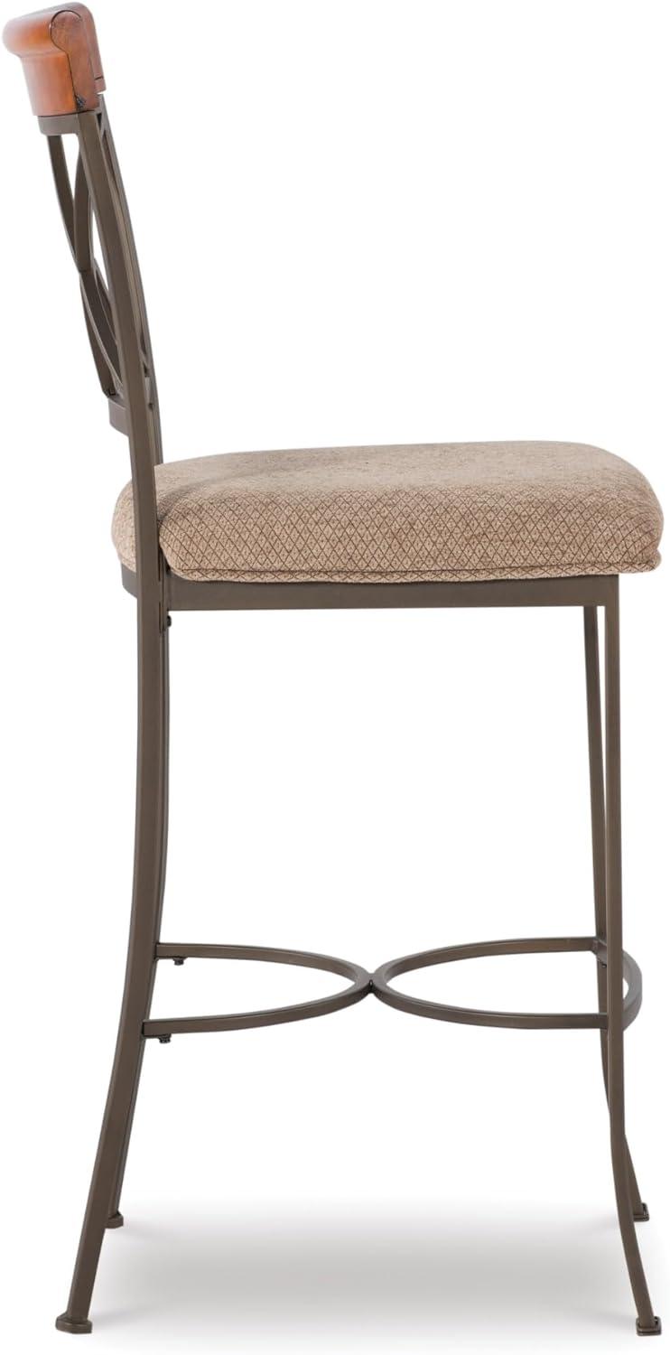 Linon Hamilton Metal Bar Stool Padded Beige Seat Wood Trim in Matte Pewter