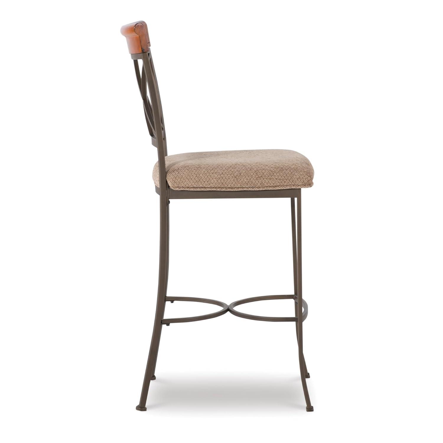 Linon Hamilton Metal Bar Stool Padded Beige Seat Wood Trim in Matte Pewter