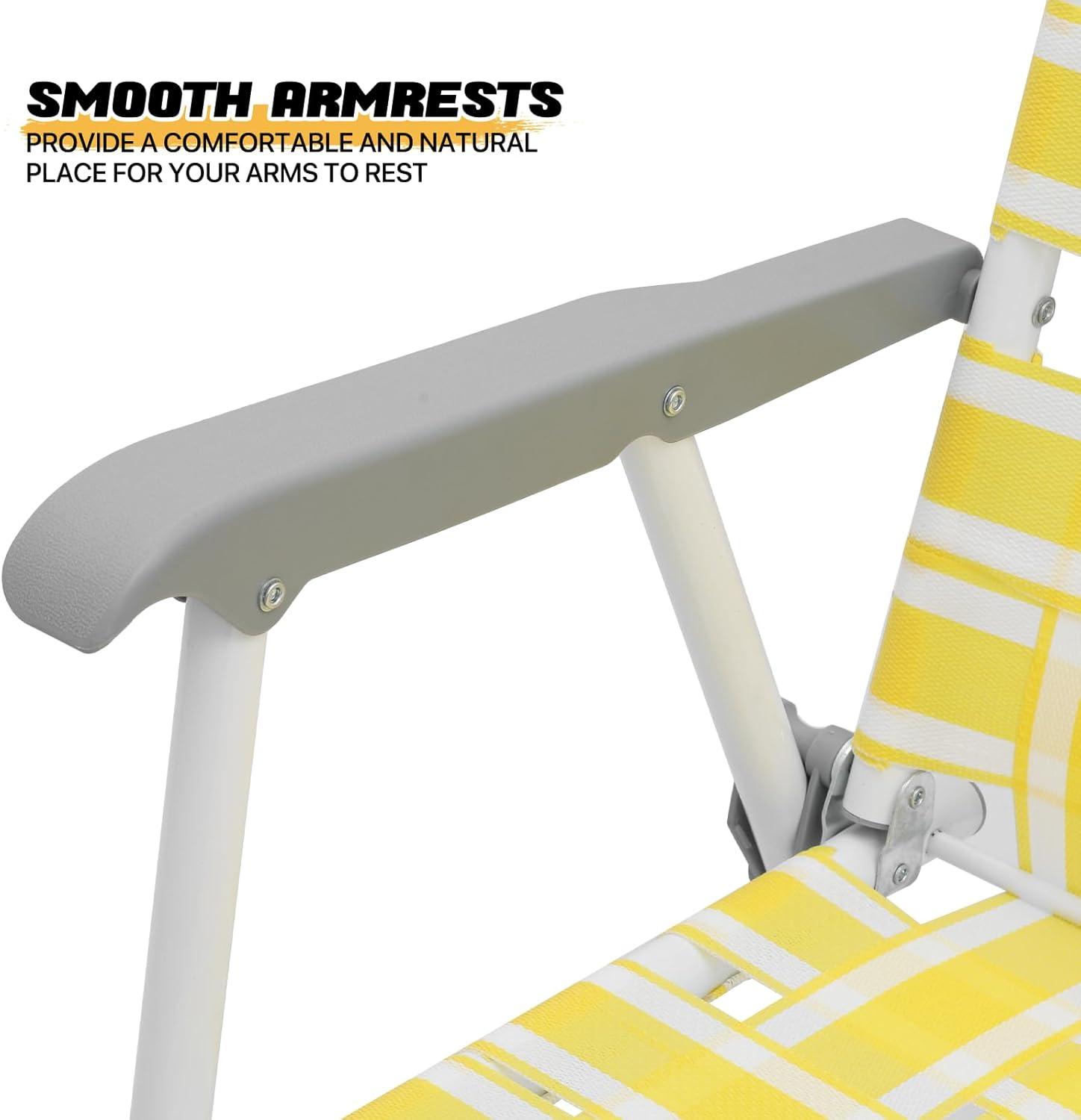 MoNiBloom Portable Webbed Beach Chairs Set of 2, Folding Camping Woven Seats with Armrests, for Outdoor Patio Lawn, Lemon Yellow