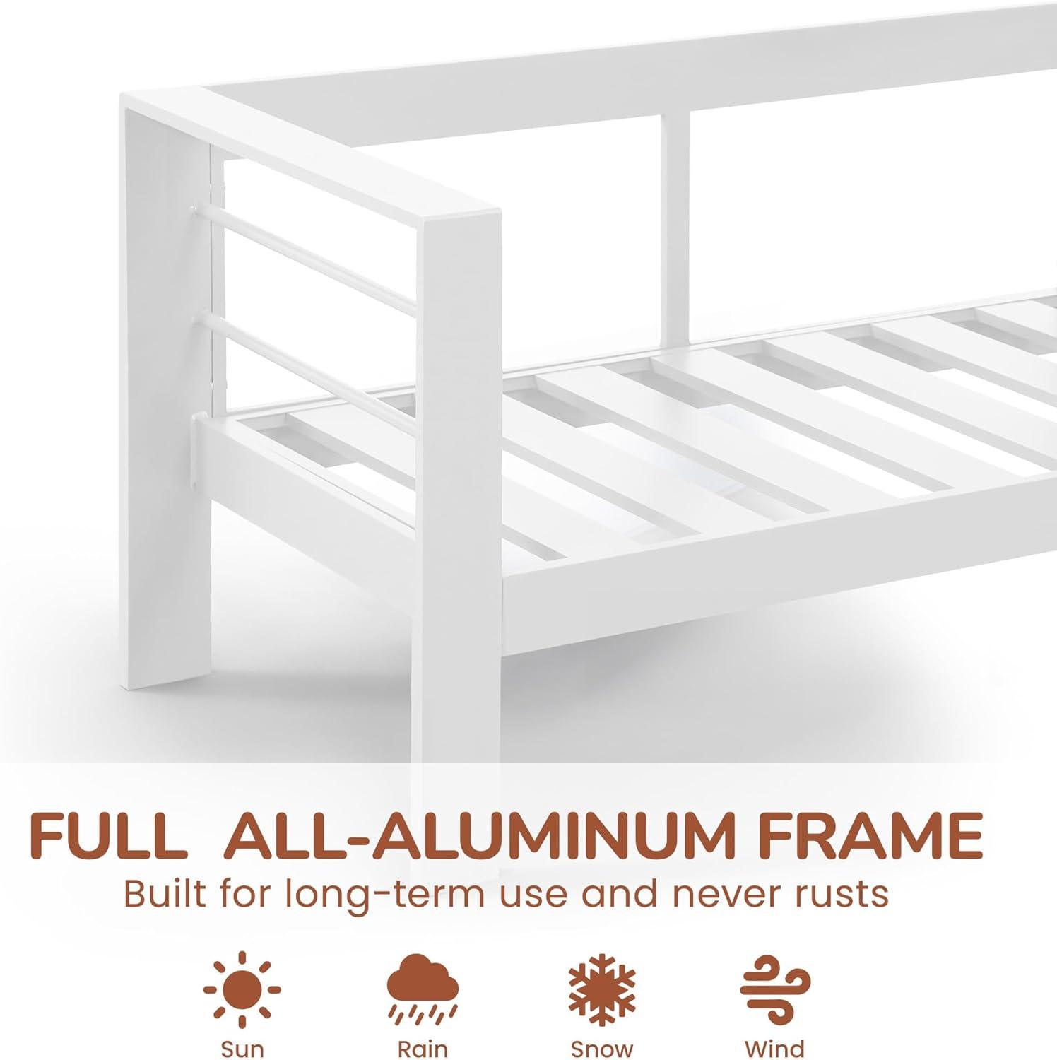 Heynemo Aluminum Patio Furniture Set with Fire Pit Table, 4 Piece Outdoor Furniture with Cushions for Balcony Backyard, White (Ship in 4 Boxes) Set of