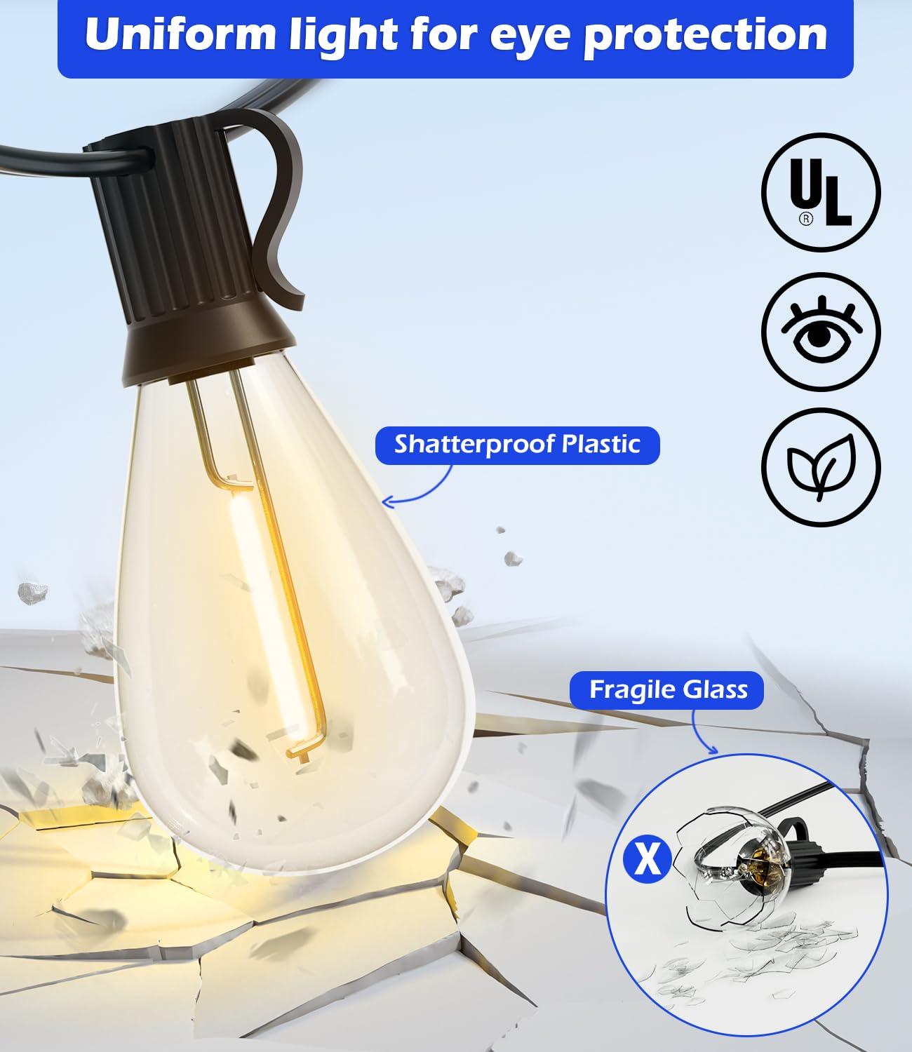 luckystyle 30FT LED Outdoor String Lights with 8+1 Edison Shatterproof Waterproof Bulbs, 2700K Commercial Grade Patio Lights, Heavy Duty Outside Hanging Outdoor Lights for Garden Porch Deck Decor