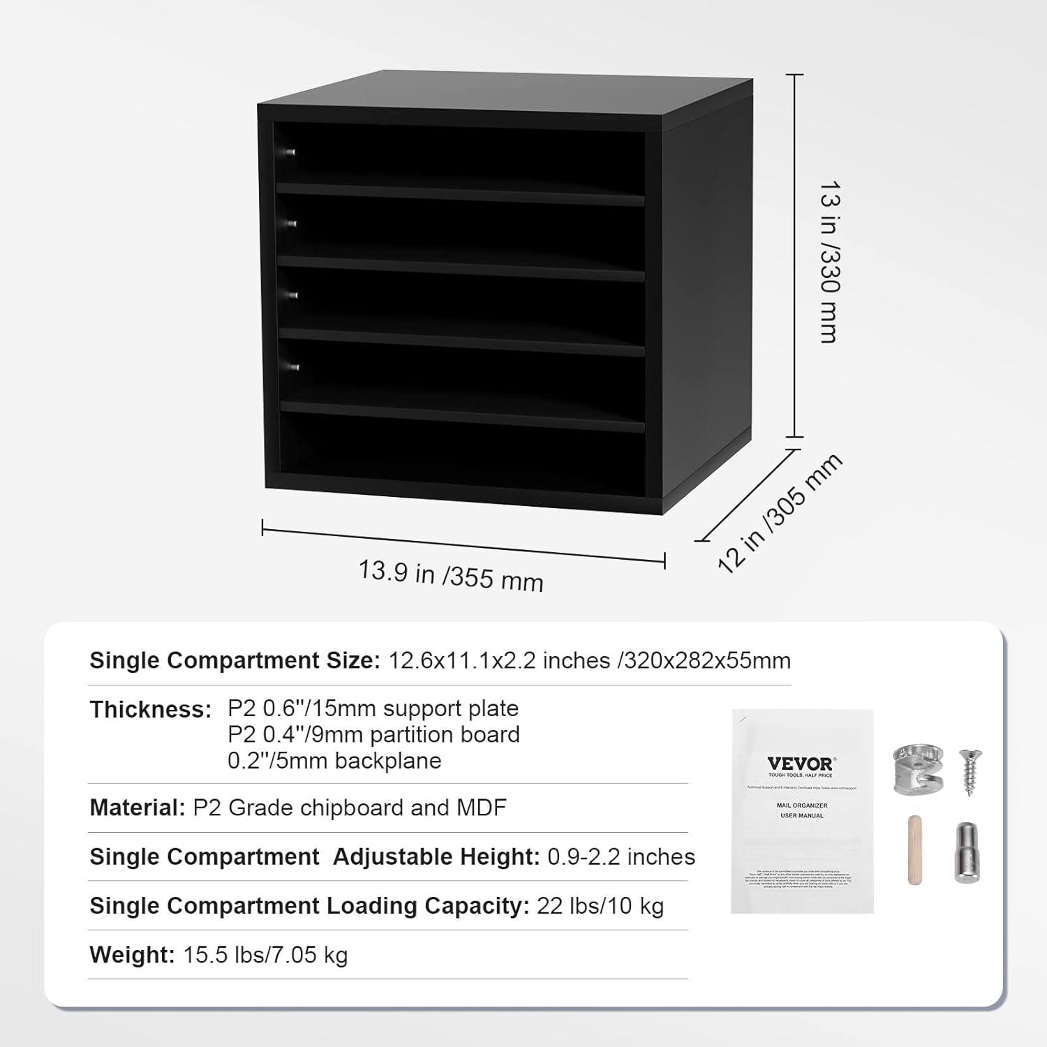 VEVOR Manufactured Wood 5 Compartment Mailroom Table Accessory