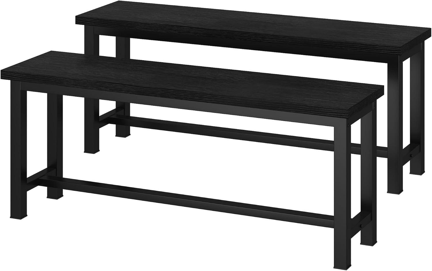 Werqueid Dining Benches, 39 Inch Table Benches, Pair of 2 Benches for Dining Room, Kitchen, Entryway, Bedroom, Industrial Small Bench Kitchen Bench with Metal Legs, Easy to Assemble, Black