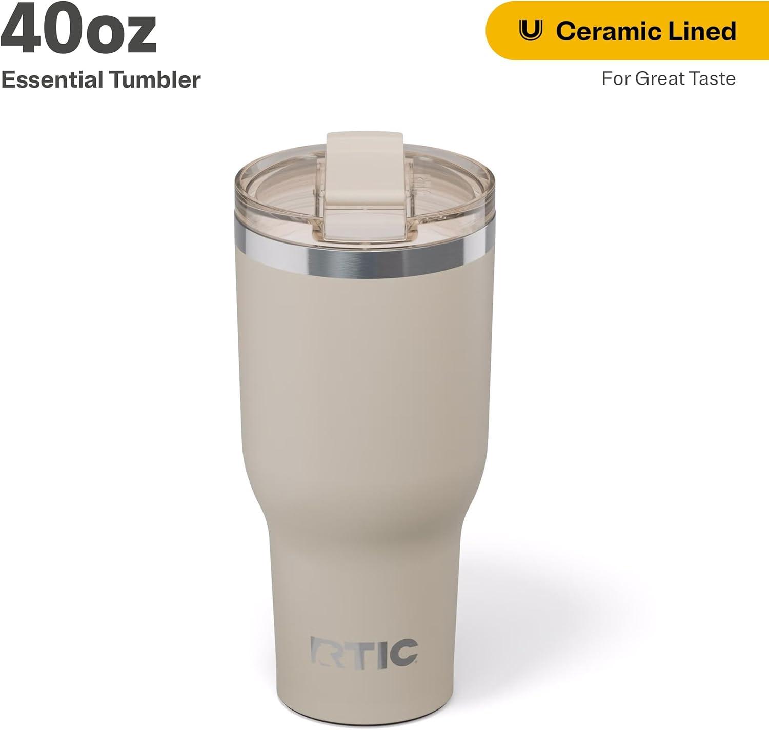 RTIC 40 oz Ceramic Lined Insulated Essential Tumbler, Leak-Resistant Lid, Navy
