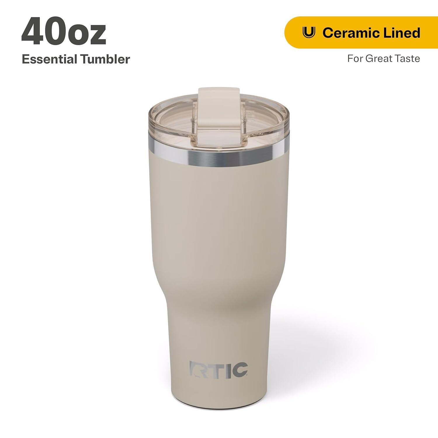 RTIC 40 oz Ceramic Lined Insulated Essential Tumbler, Leak-Resistant Lid, Navy