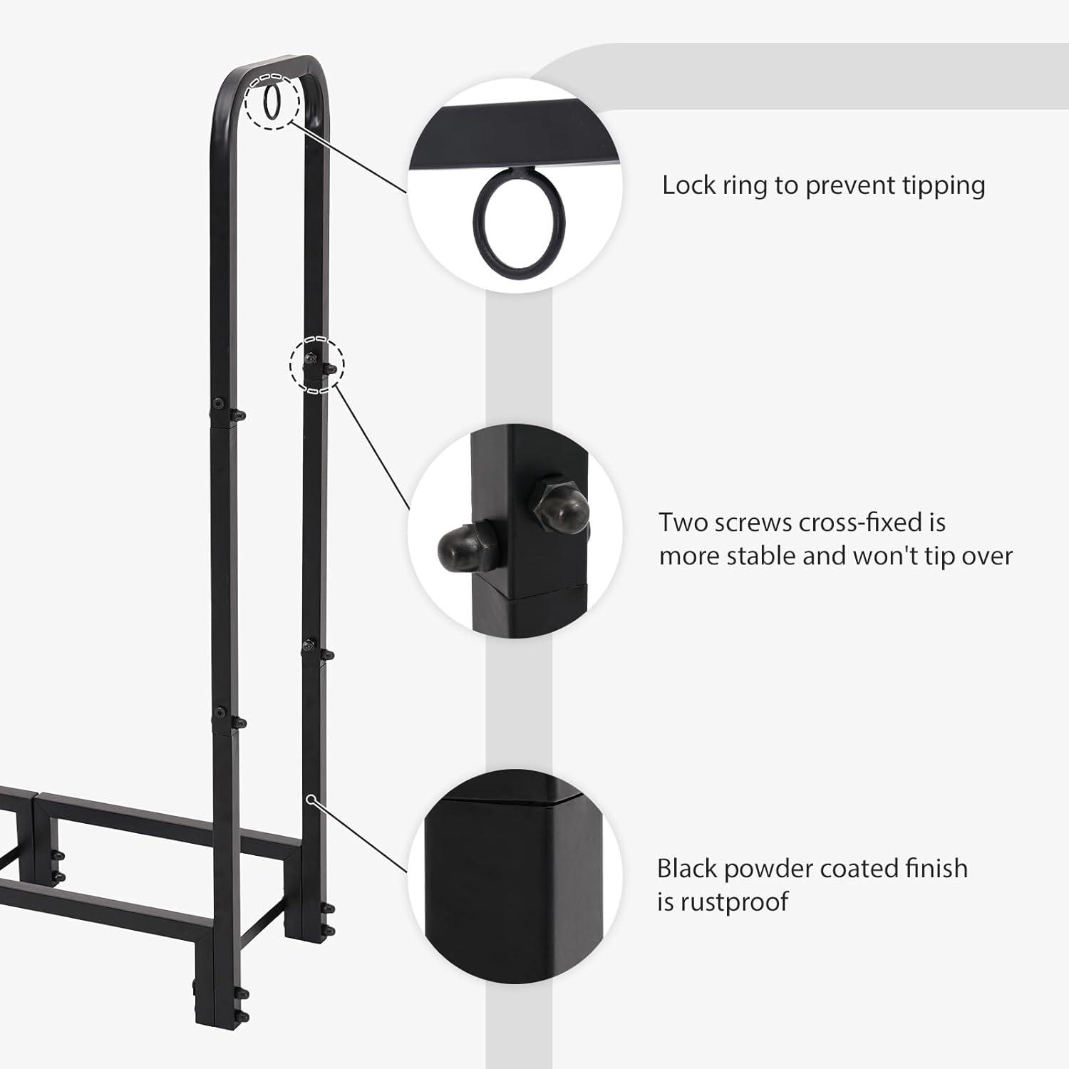 8ft Black Powder Coated Outdoor Firewood Rack with Cover