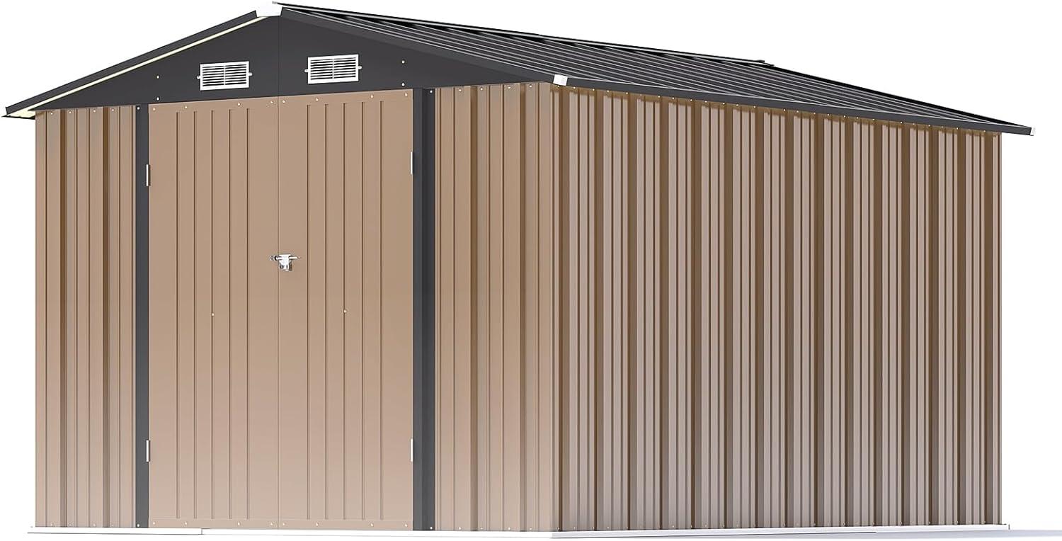 Patiowell 8' x 10' Outdoor Storage Shed,  Large Garden Tool Metal Shed with Sloping Roof and Double Lockable Door, Outdoor Shed for Backyard Garden Patio Lawn, Brown