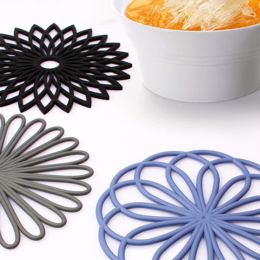 3Pcs Silicone Trivet Mat 7.9inch Anti-Slip Heat-Resistant Hot Pad Set Hollow Flower Shape Non-Stick Decorative Mat for Home Kitchen