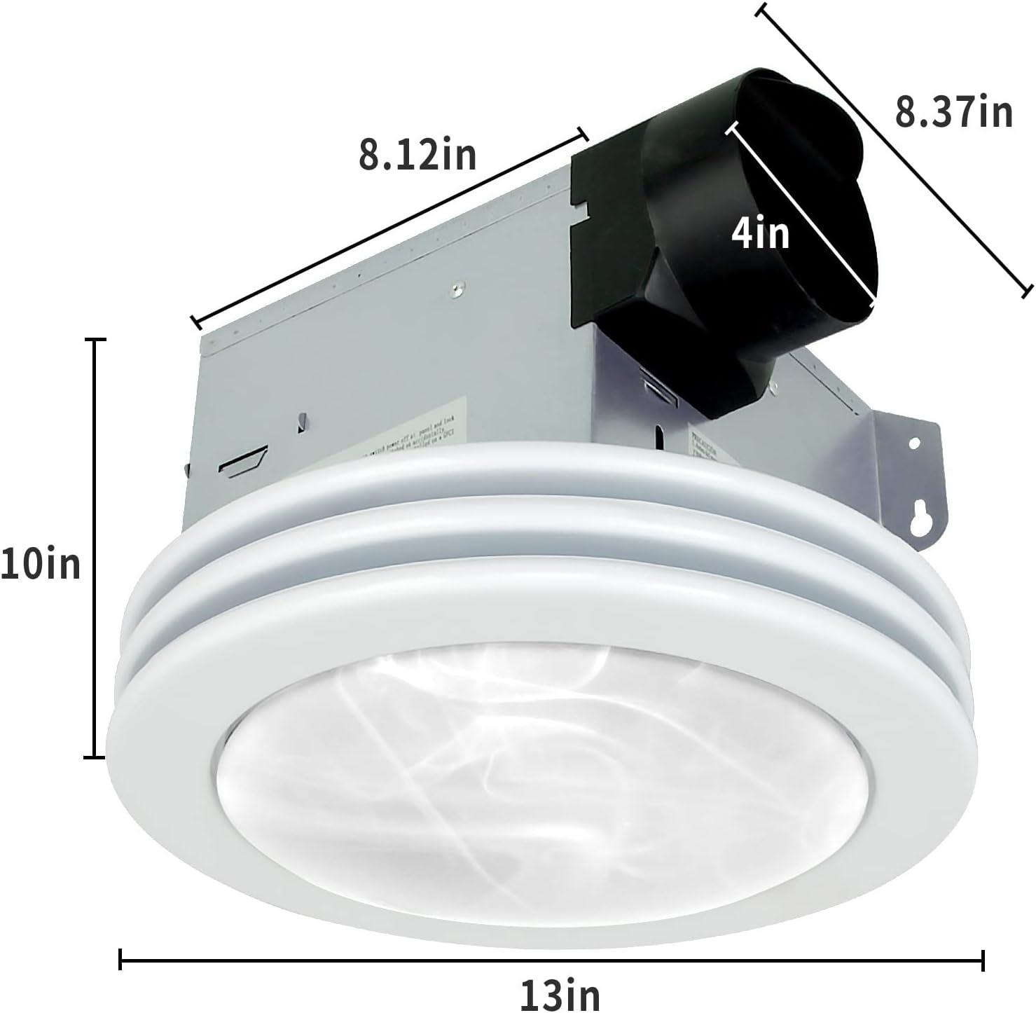 Akicon AK1480-SW 80 CFM Bathroom Fan with LED Light Round Ceiling Exhaust Ventilation Fan