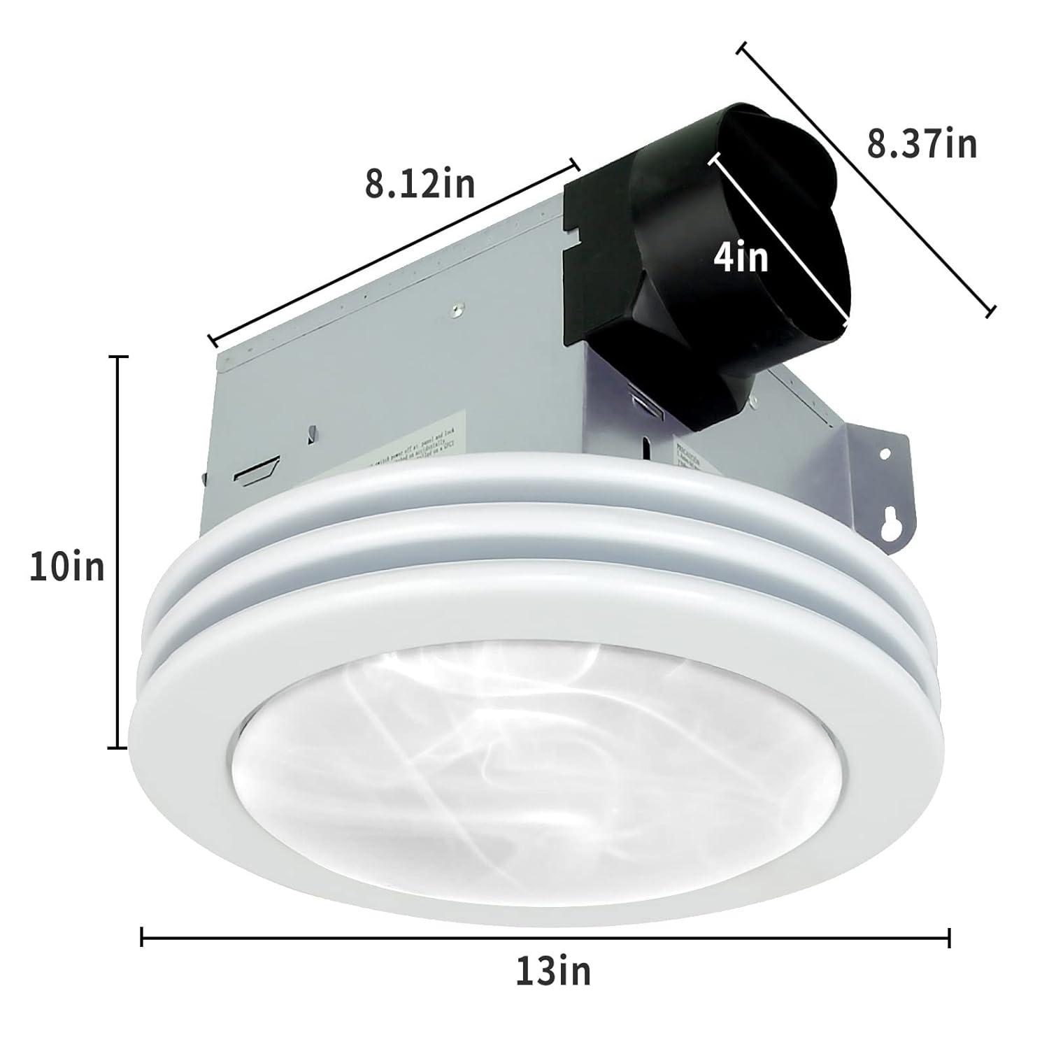 80 CFM Bathroom Fan with LED Light Round Ceiling Exhaust Ventilation Fan