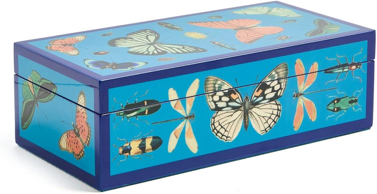 Small Peacock Blue Lacquer Botanist Box with Velvet Interior