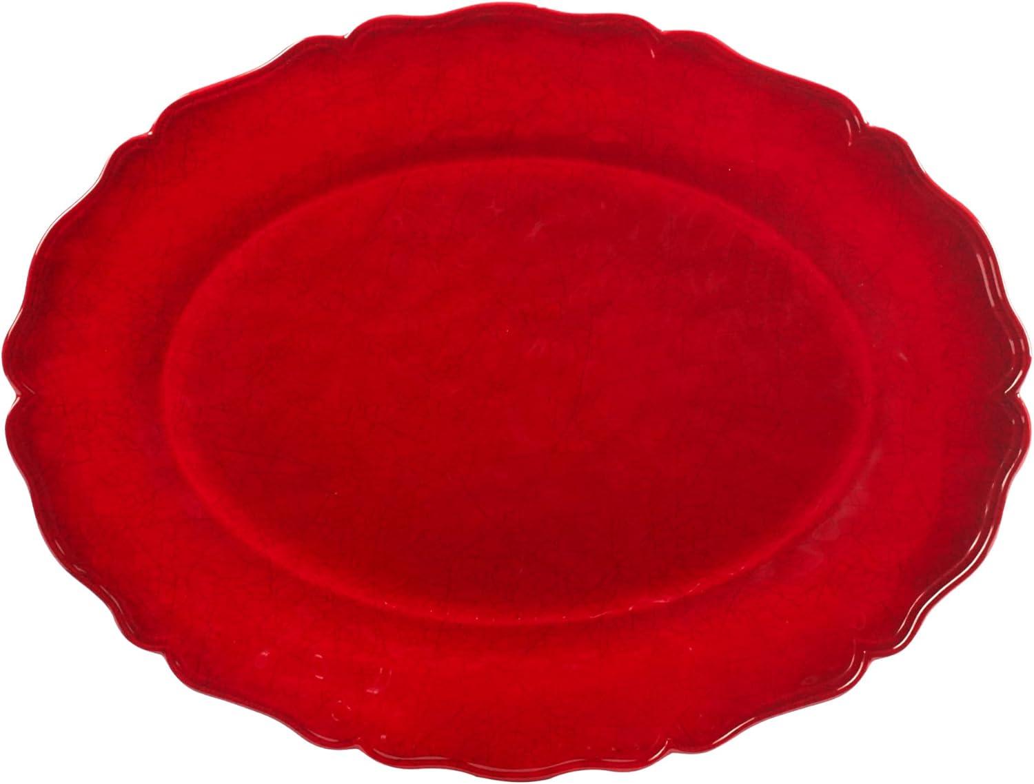 Red Crackle Melamine 2pc Platter Set -  Rect 19 " x  8 Oval 18" x 13.5 (Set of 2)