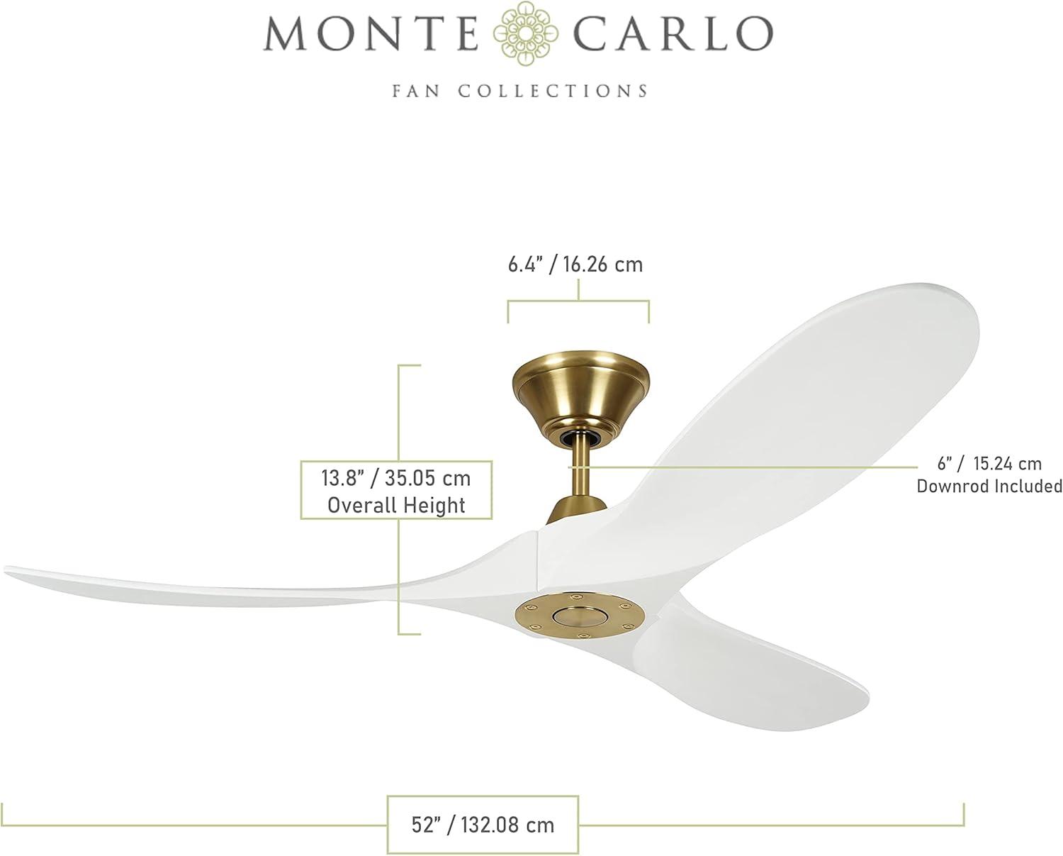 52" Burnished Brass and White 3-Blade Ceiling Fan with Remote