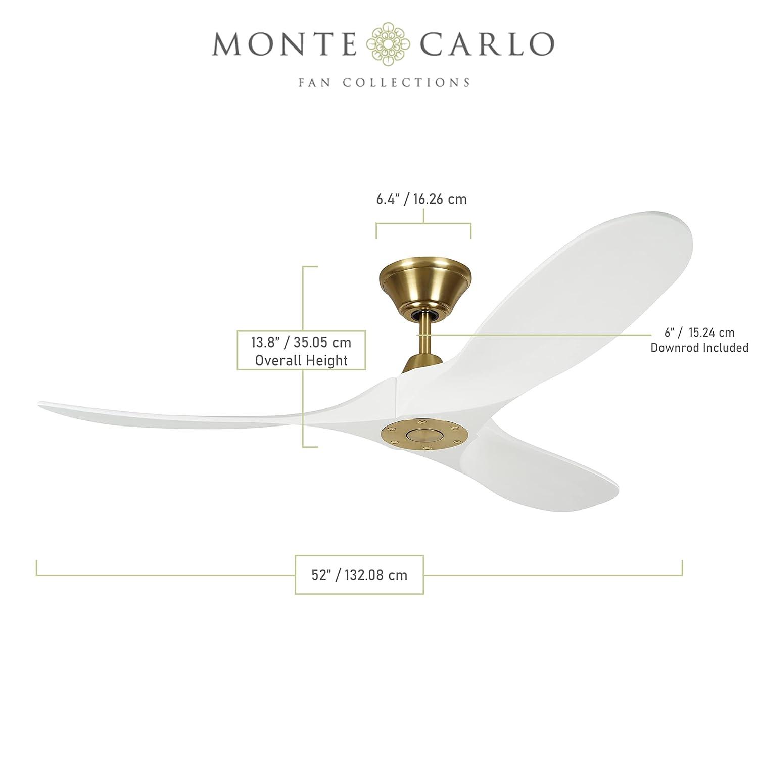 52" Burnished Brass and White 3-Blade Ceiling Fan with Remote
