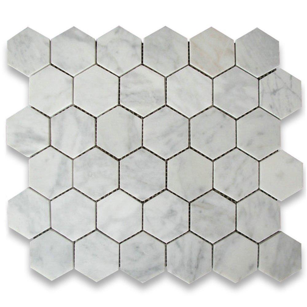 Stone Center Online Carrara White Marble 2 inch Hexagon Mosaic Tile Honed Kitchen Bath Wall Floor Backsplash Shower (1 Sheet)