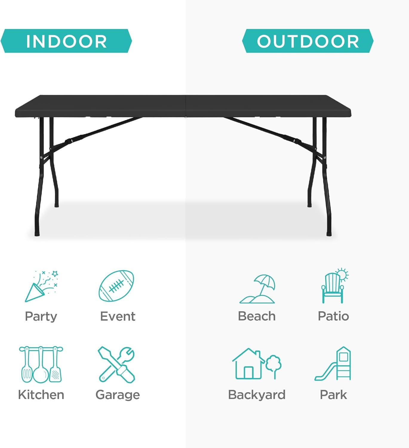 Best Choice Products 6ft Plastic Folding Table, Indoor Outdoor Heavy Duty Portable w/ Handle, Lock