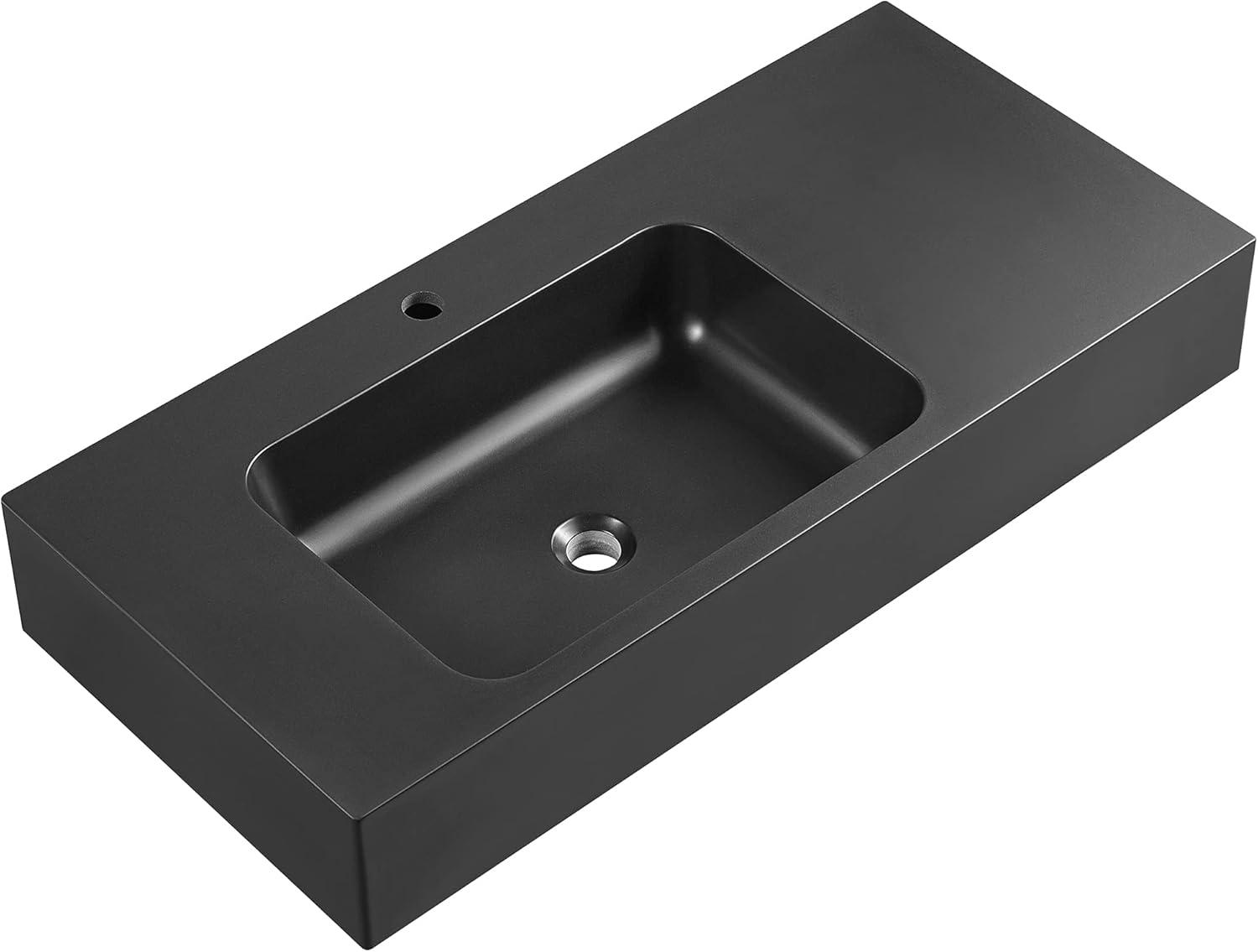 Matte Black Granite Wall-Mount Square Bathroom Sink