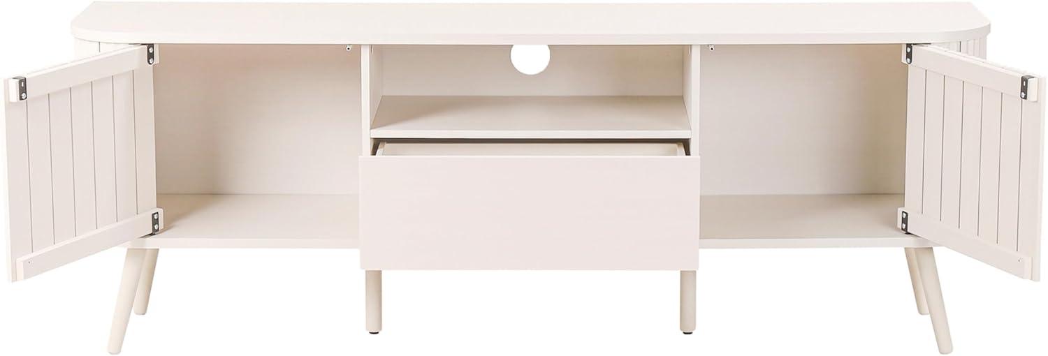 JONATHAN Y Damien 70 in. Farmhouse Curved TV Stand with Drawer and Storage Doors Fits TVs up to 75 in. with Cable Management, Off-White