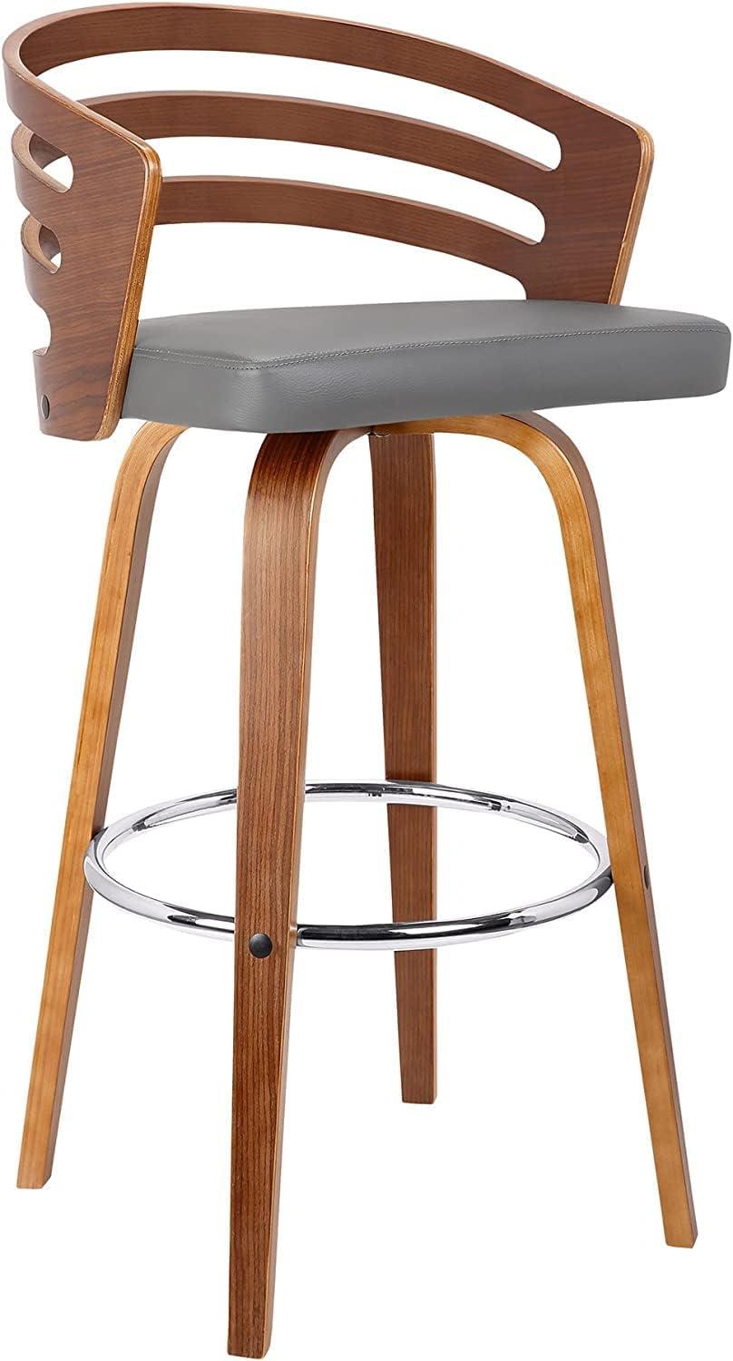 Jayden Gray Faux Leather and Walnut Swivel Bar Stool