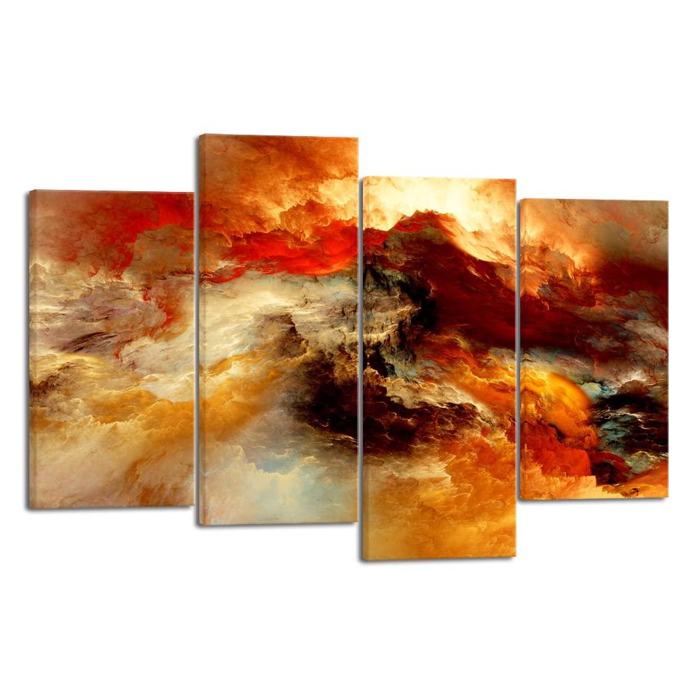 Pyradecor Large Canvas Prints Wall Art Colorful Clouds Landscape Pictures Paintings for Living Room Bedroom Home Decorations 4 Piece Modern Orange Abstract Stretched Artwork
