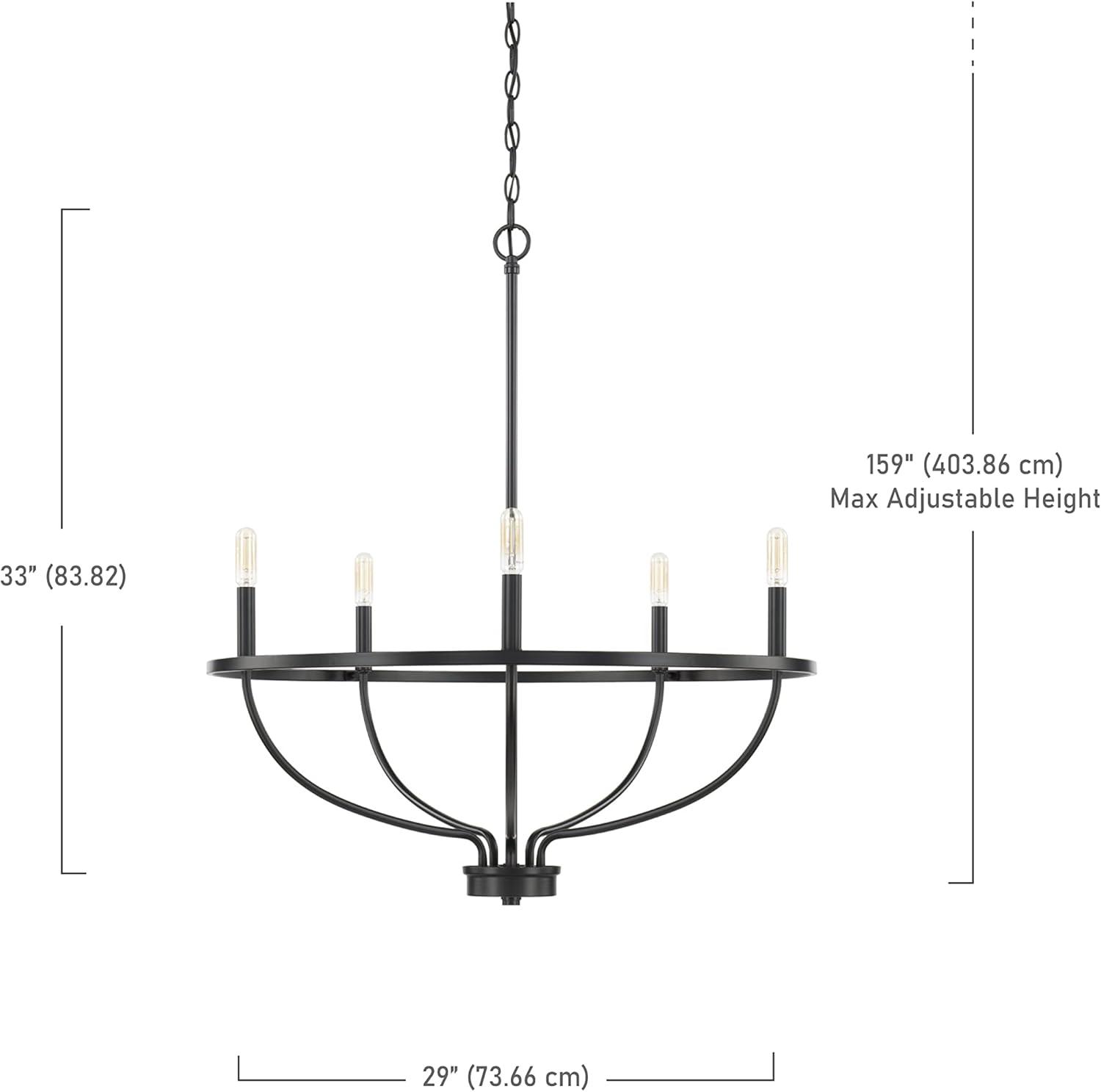 Matte Black 5-Light Industrial Candle Chandelier