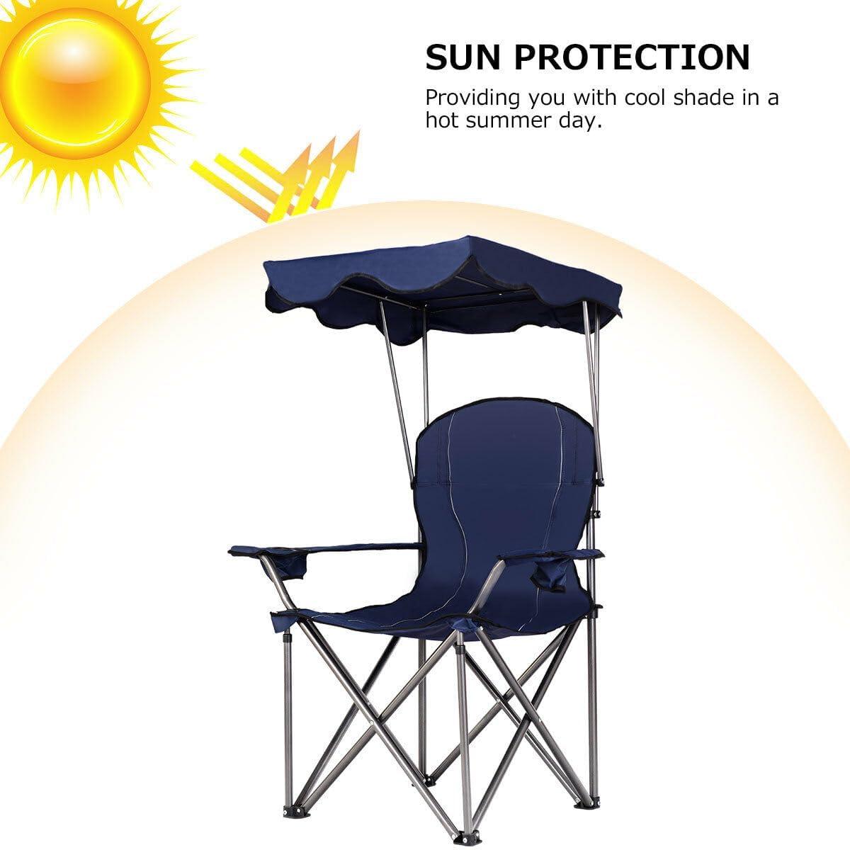 Topcobe Portable Folding Beach Canopy Chair with Cup Holders, Camping Chairs with Canopy, Blue