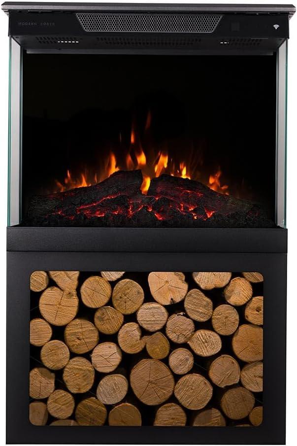 Modern Ember Smart 3-Sided Electric Fireplace Stove Heater With Storage Base | LED Flame Colors |Works With Wi-Fi App