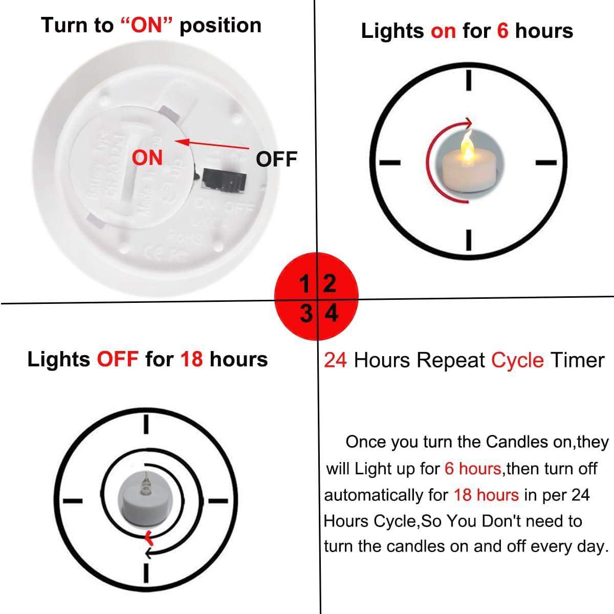 Yellow Flameless LED Tealight Candles with Timer, 12-Pack