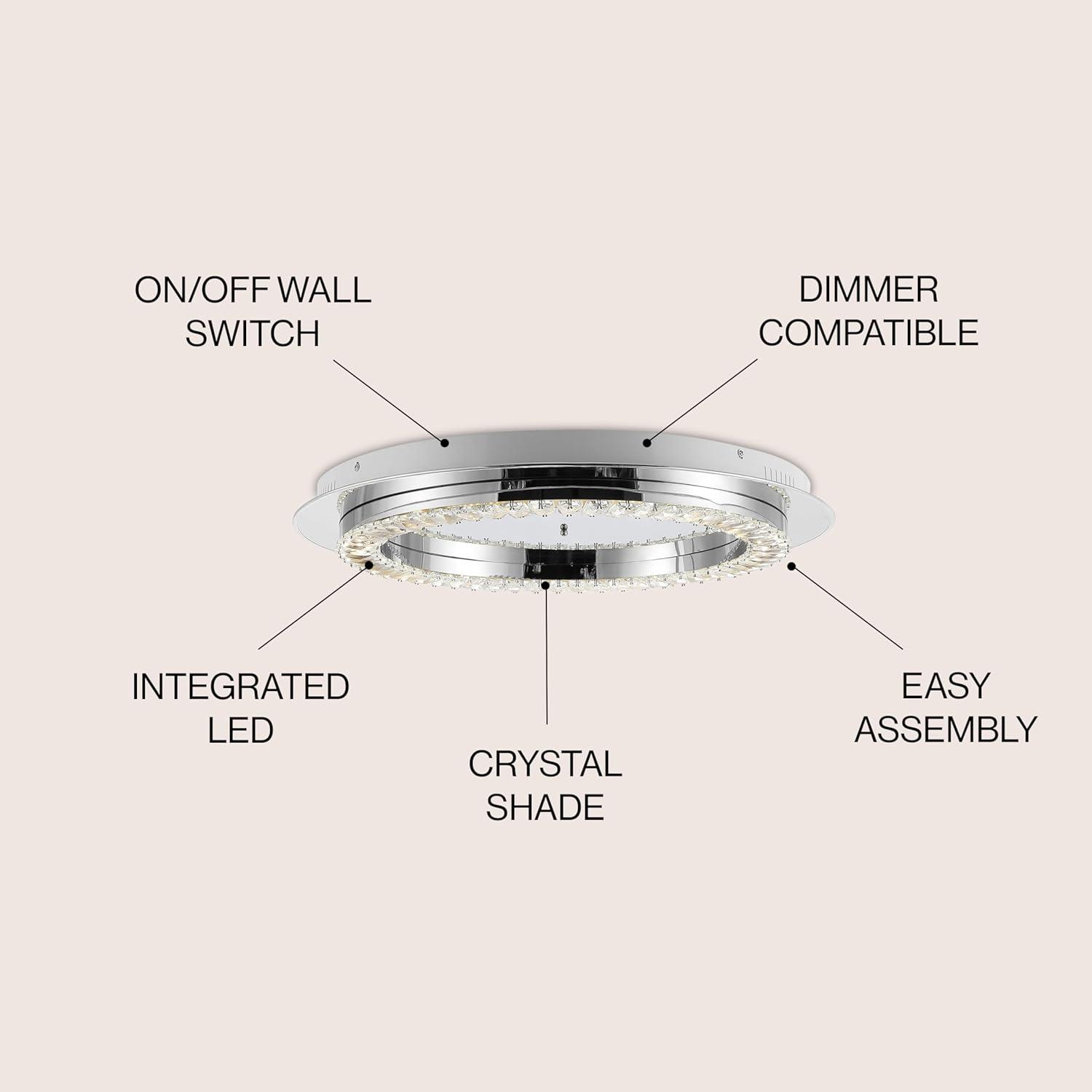 Cristal 24" Integrated Iron/Crystal Glam LED Flush Mount, Chrome/Clear