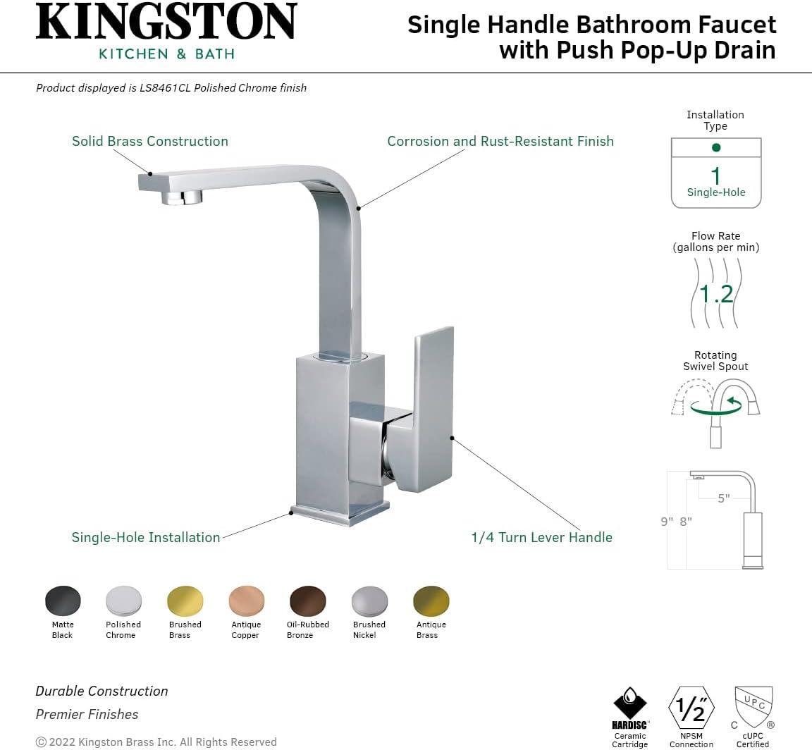 Kingston Brass Claremont Single-Handle 1-Hole Deck Mount Bathroom Faucet with Push Pop-Up