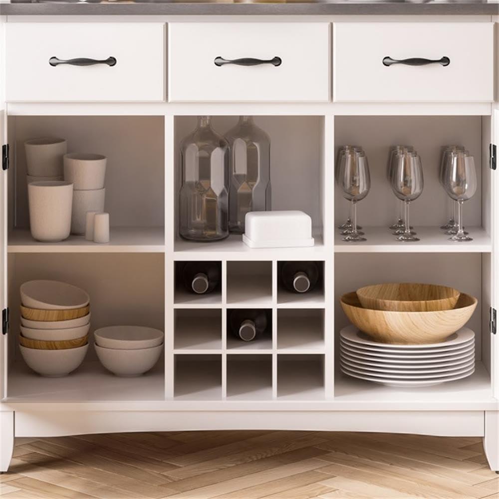 36.25" Sideboard Buffet Servers with Stainless Top Off White - Home Styles: Kitchen Hutch, Buffet Table